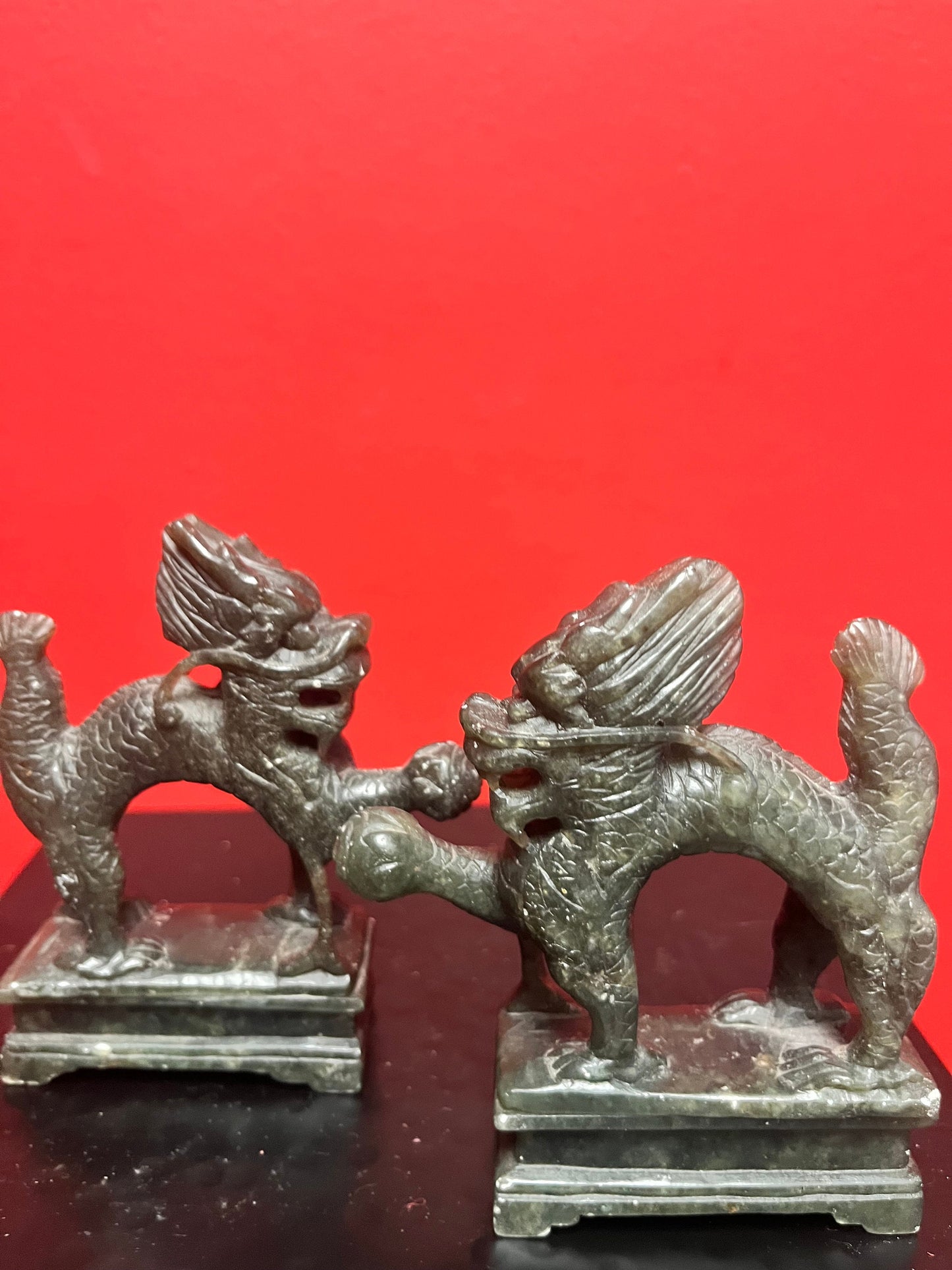 Pair of four inch long Burmese  jade dragons   delicious and wonderful imagery