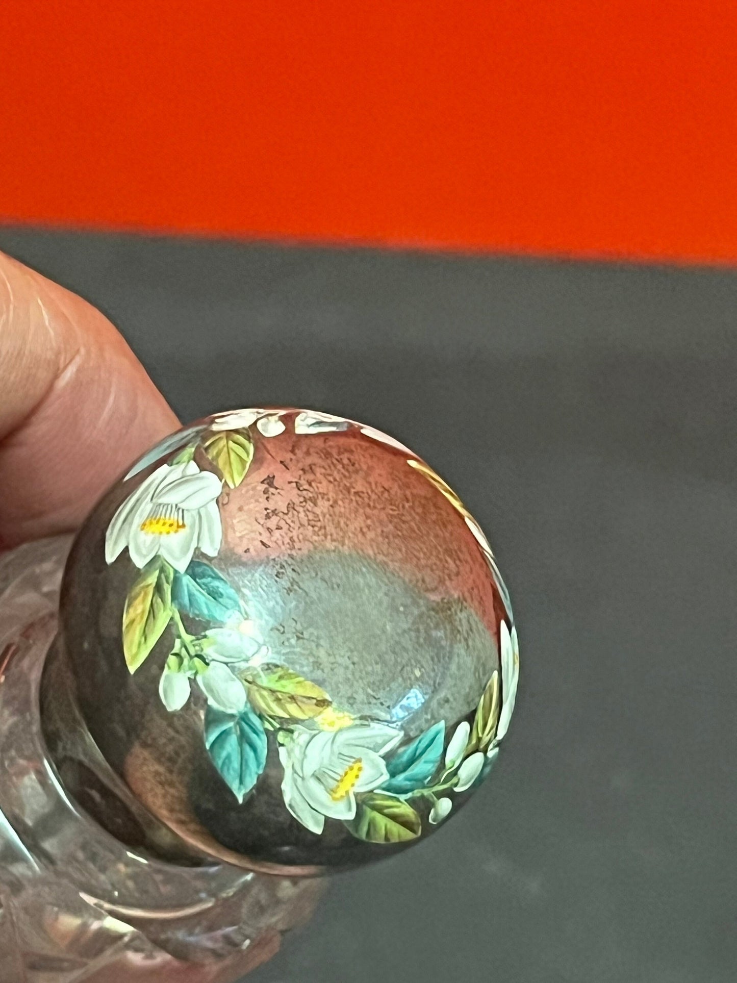 Beautiful 5 1/2 inch tall, antique crystal and silver top perfume bottle London 1888 nice enamelling on top great value
