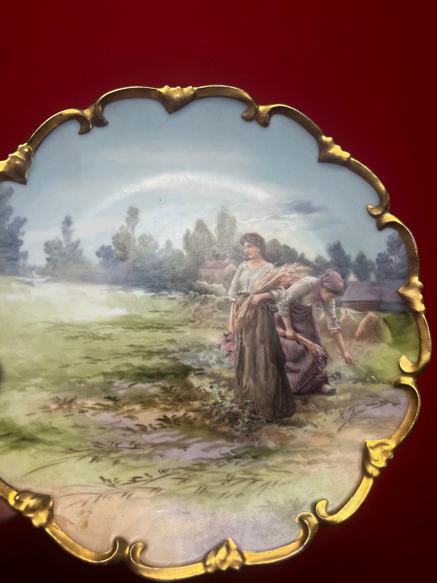 Beautiful 7 1/2 inch hand painted Austrian signed plate with gilded edges  beautiful gift