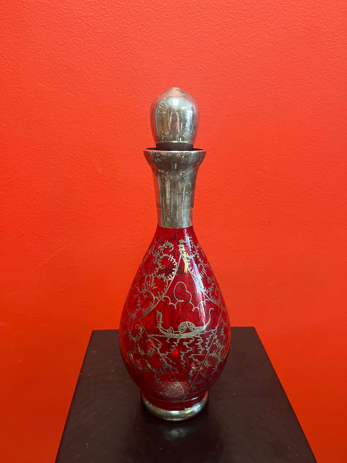 Absolutely beautiful 11 inch high ruby glass and sterling silver English antique decanter great value