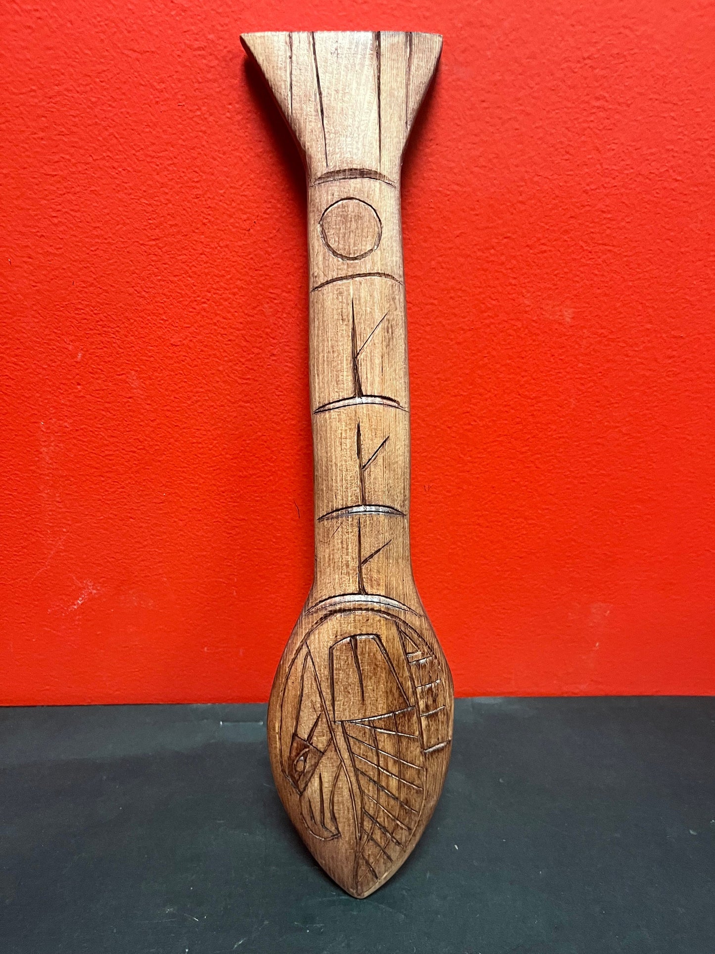 Lovely indigenous first nation Pacific Northwest Coast 16 inch long Frank Frenchie carved cedar eagle paddle