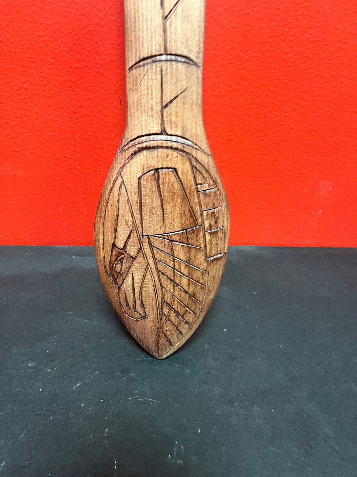 Lovely indigenous first nation Pacific Northwest Coast 16 inch long Frank Frenchie carved cedar eagle paddle