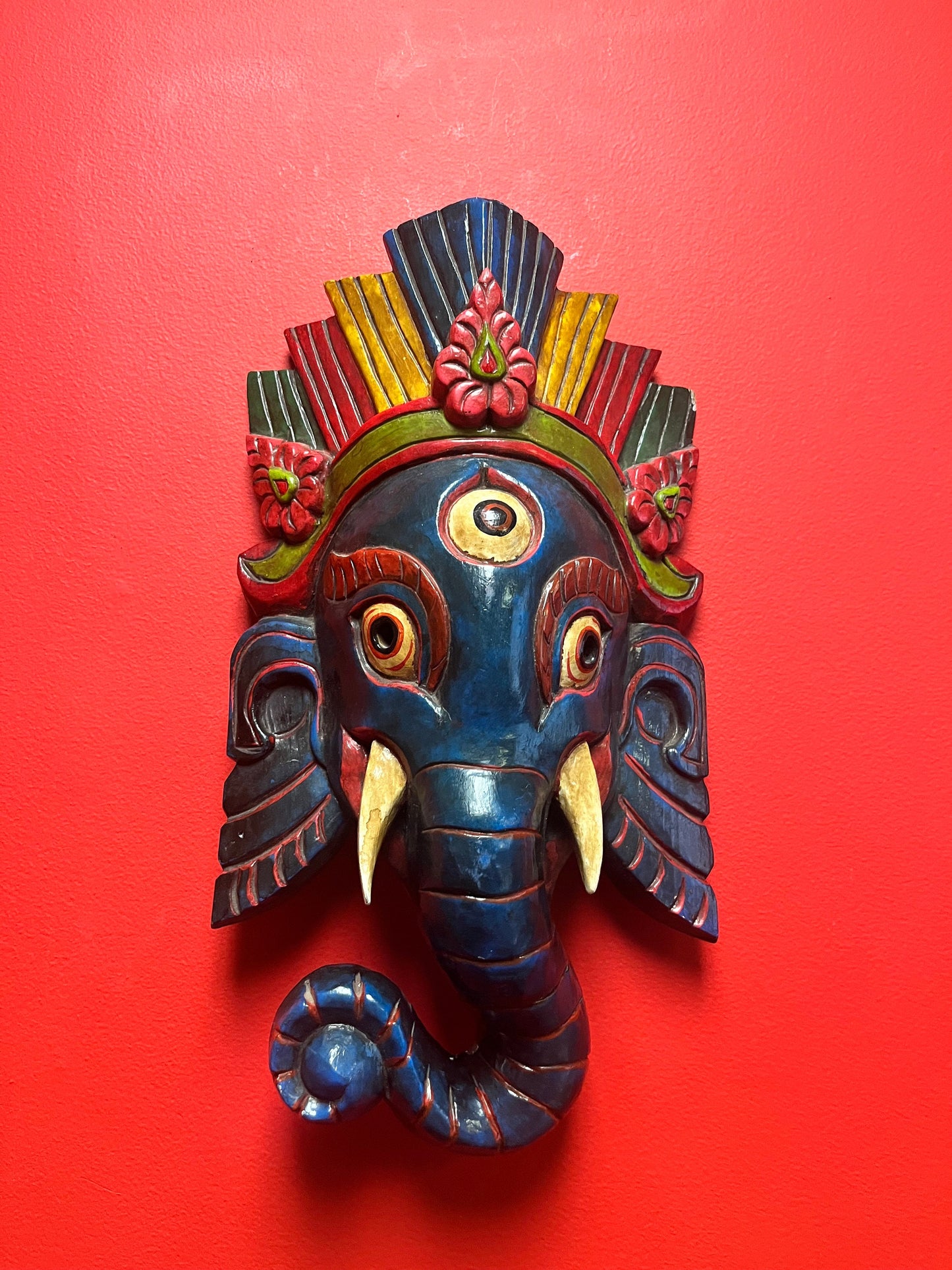 16 x 9 older polychrome Nepalese Ganesh Mask very cool - great imagery