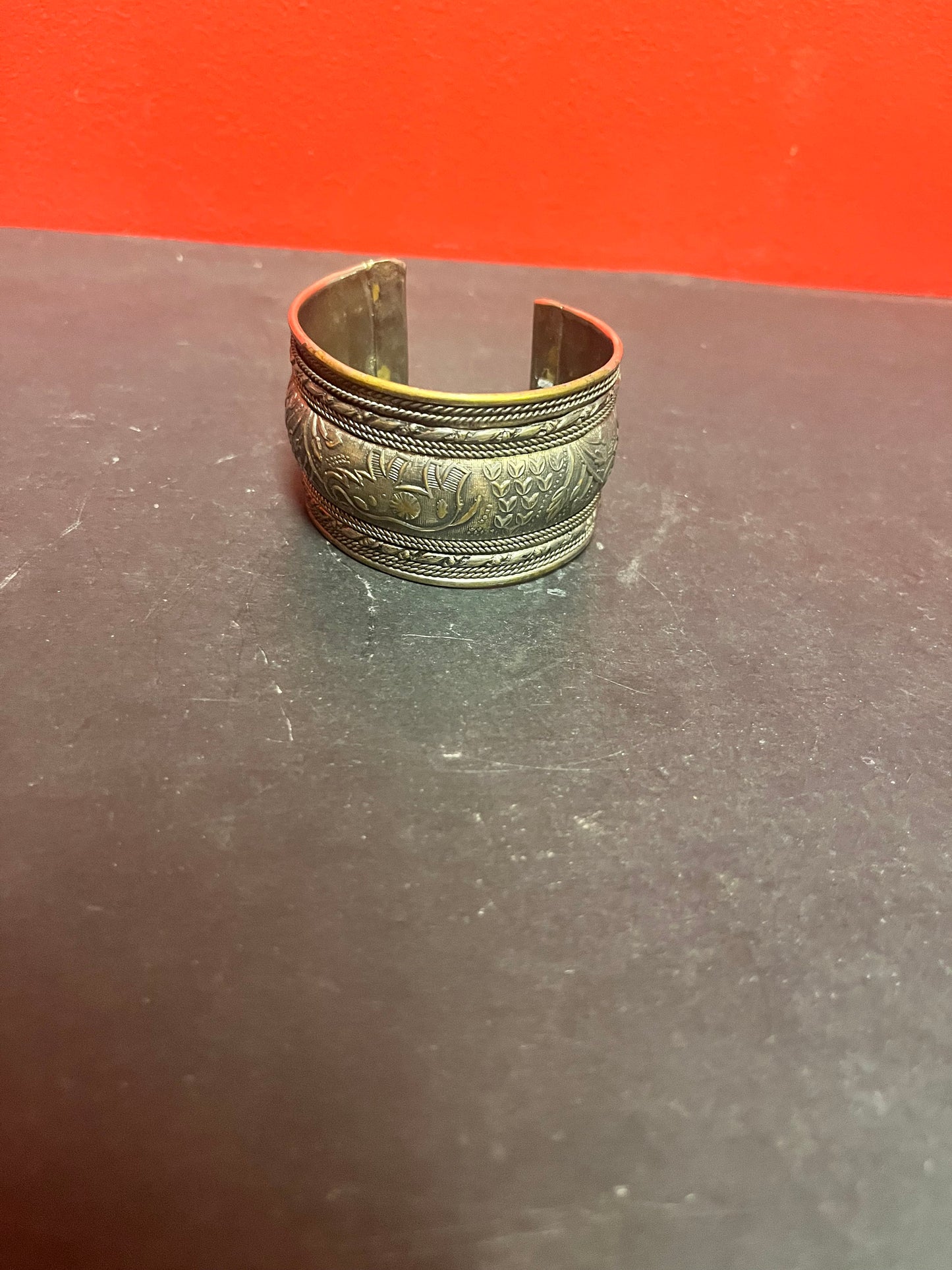 3 inch Persian silver plated cuff  bracelet with elephants