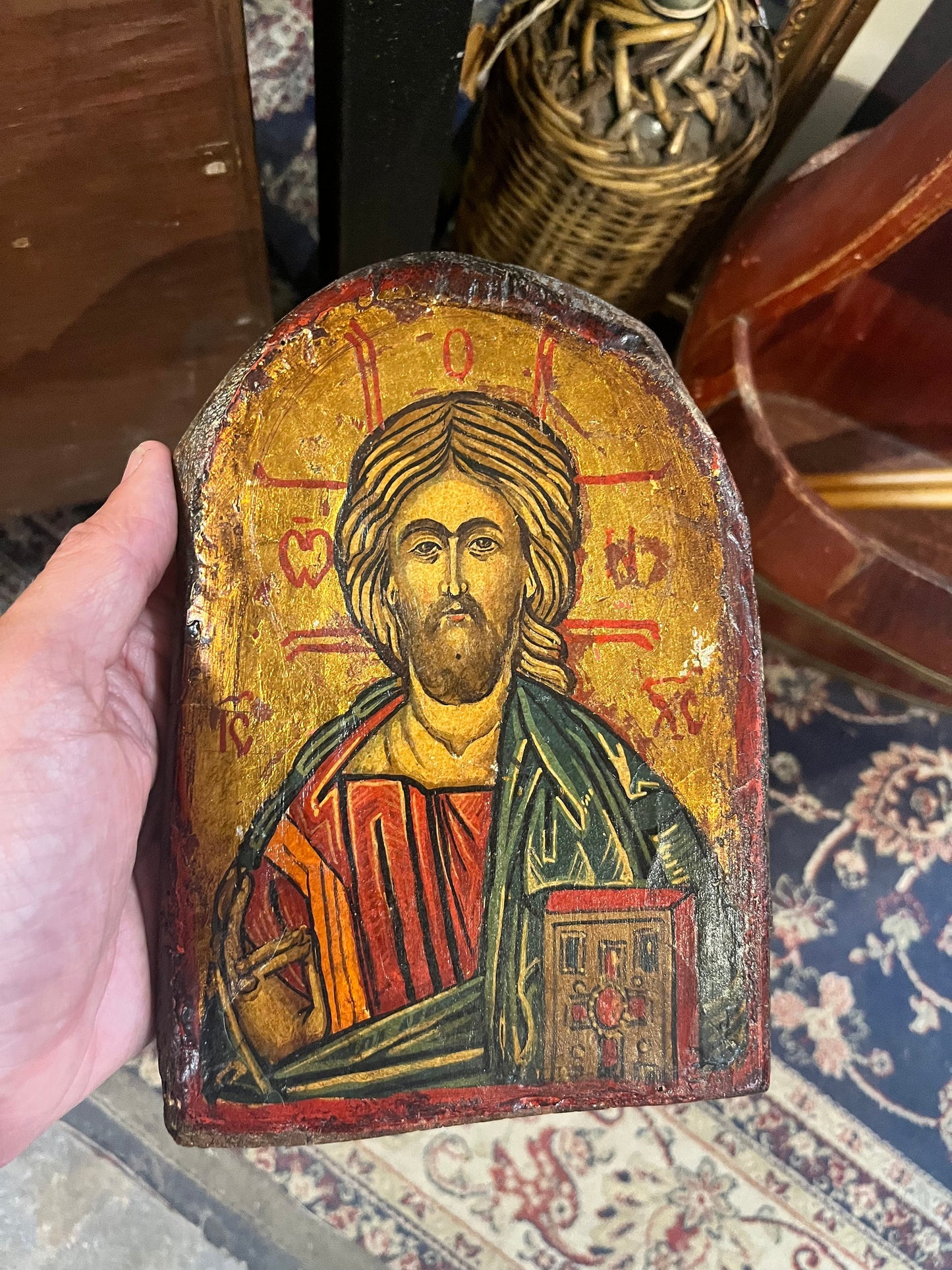 Stunning museum quality 8 x 6.5 authentic 17 century Bulgarian travel religious icon Wonderful patina with provenance