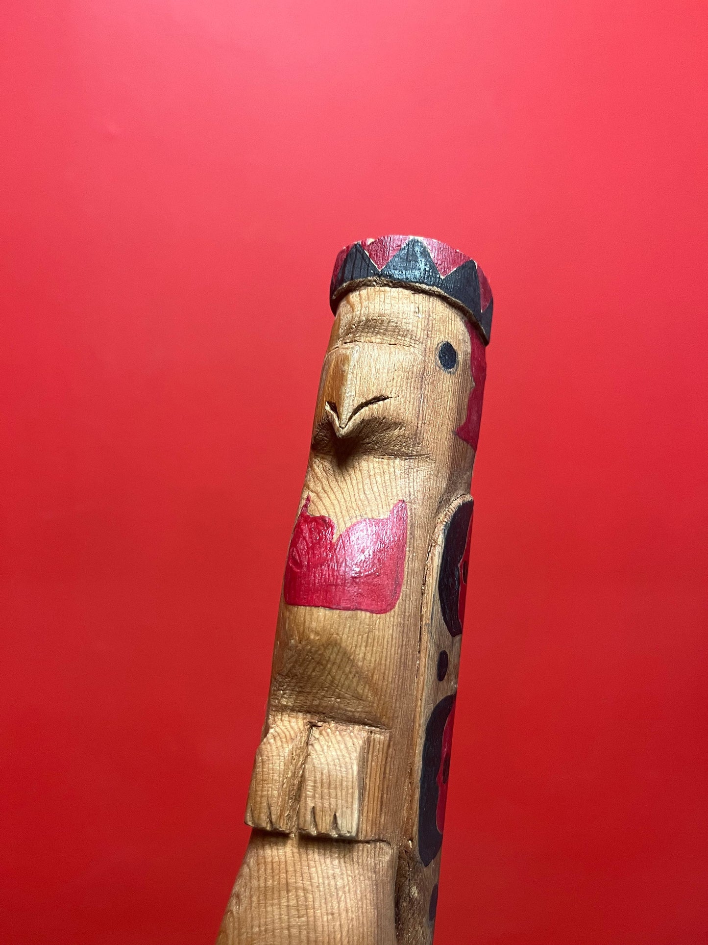 Primitive antique 14 inch long indigenous first nations Pacific Northwest Coast talking stick wonderful imagery