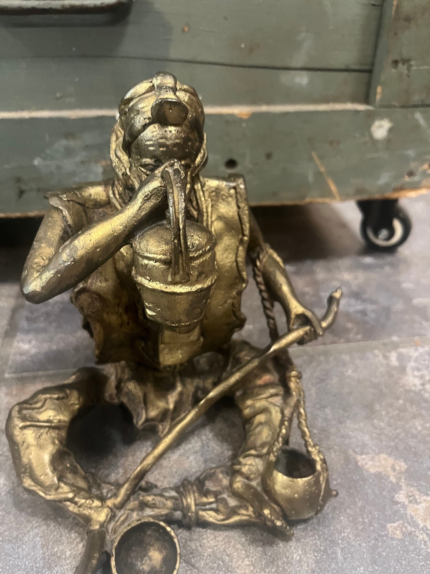 Stunning 9 inch tall old Benin bronze figure heavy with patina great imagery African beauty