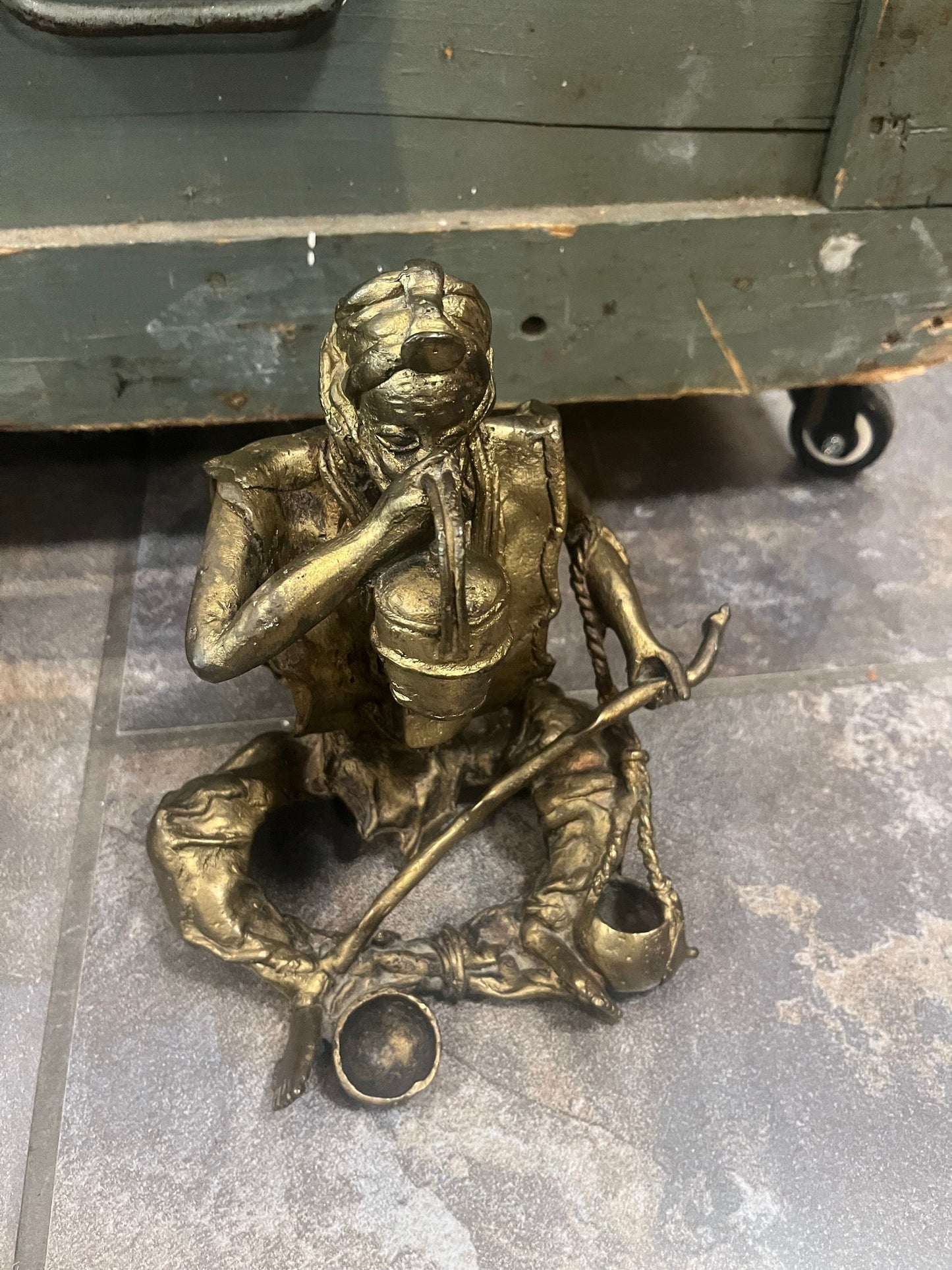 Stunning 9 inch tall old Benin bronze figure heavy with patina great imagery African beauty