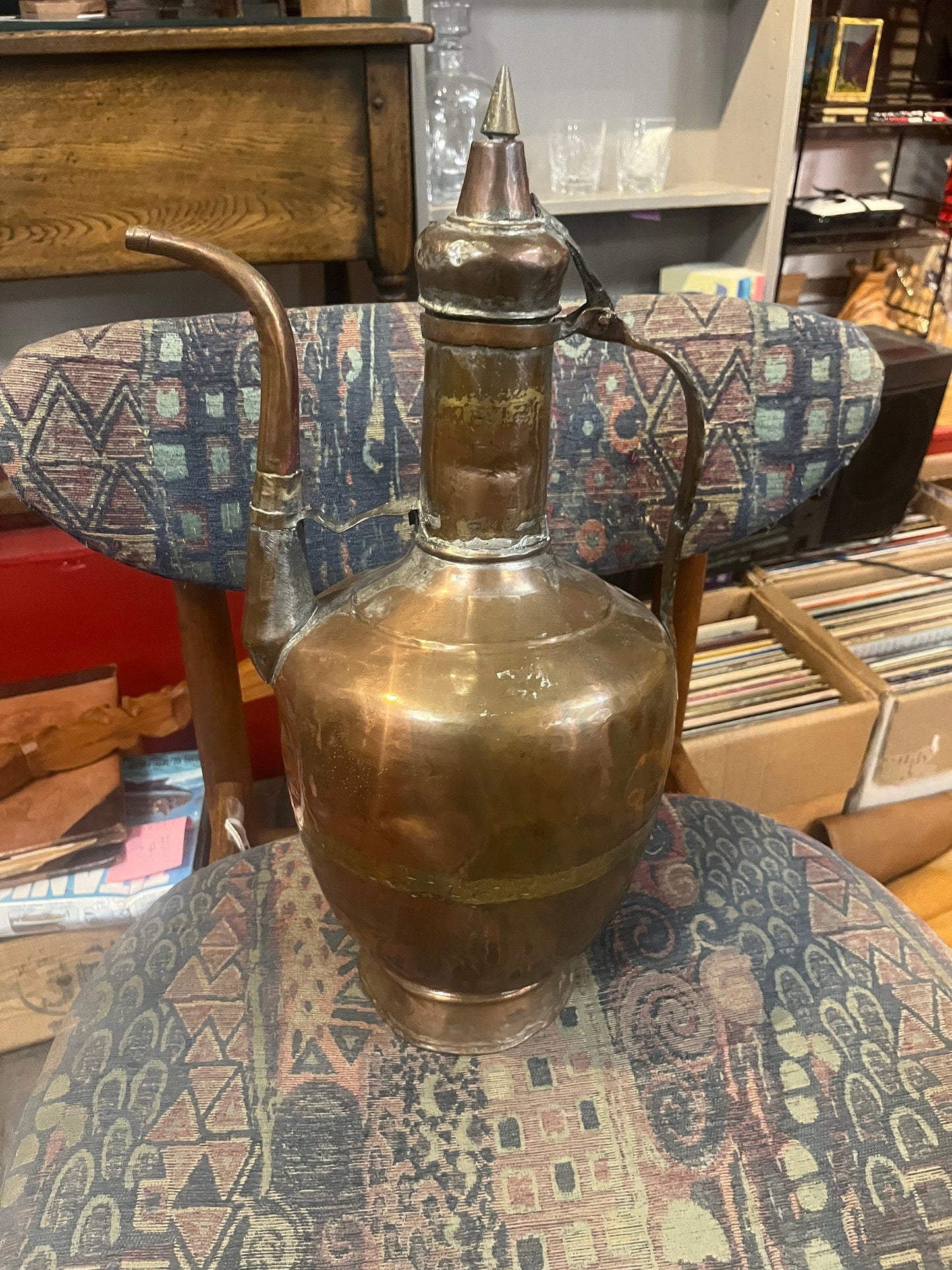 Stunning antique Persian copper 19 inch high by 9 inches wide ewer wonderful age and patina wow