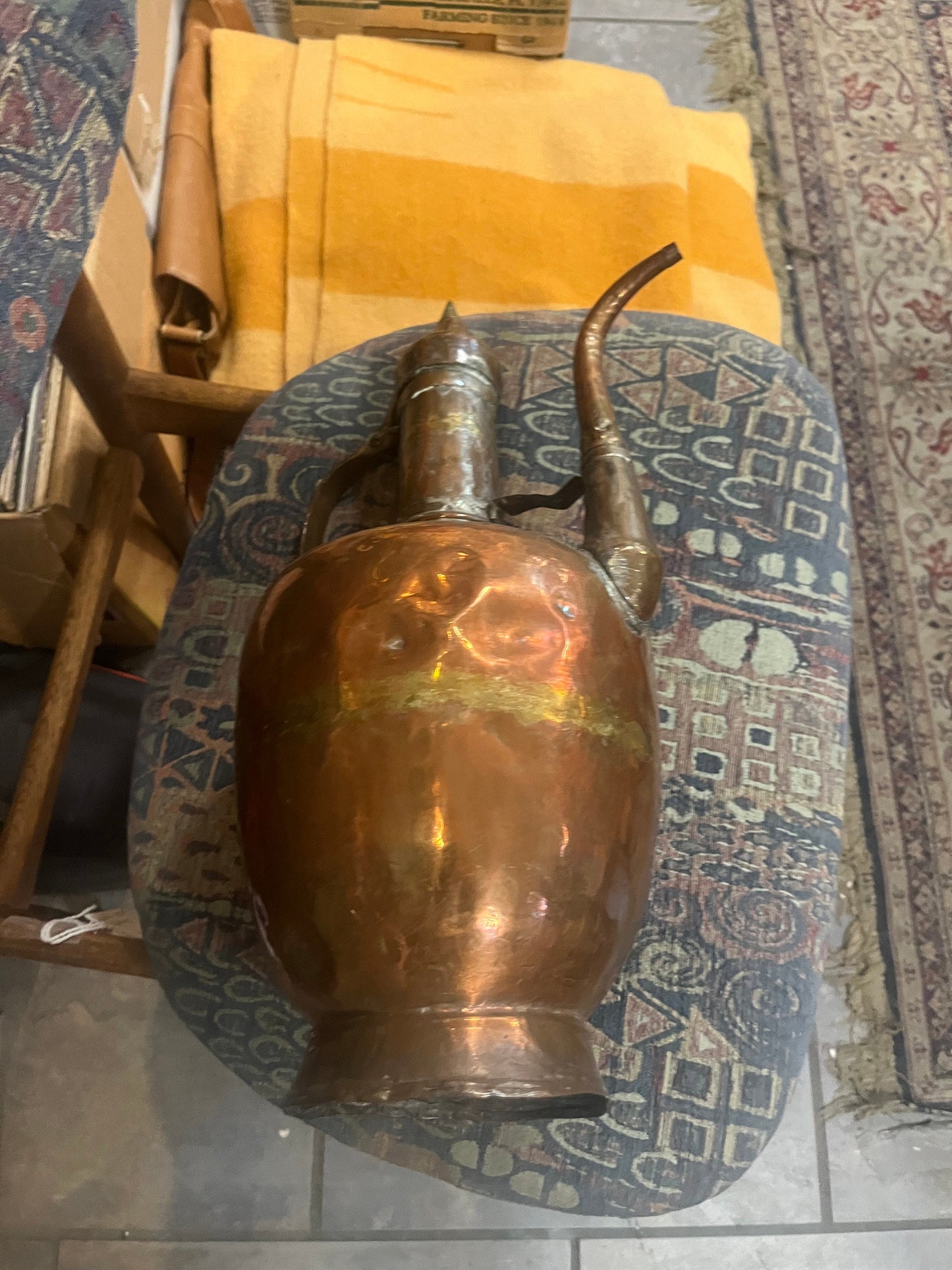 Stunning antique Persian copper 19 inch high by 9 inches wide ewer wonderful age and patina wow