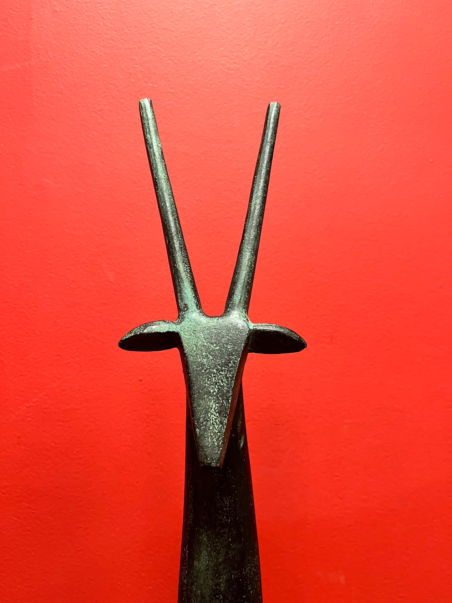 Beautiful 25 inch tall bronze antelope statue - super cool Patina   such great imagery  best gift