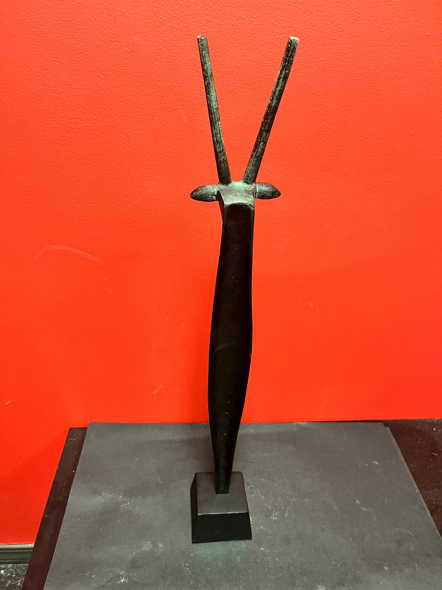 Beautiful 25 inch tall bronze antelope statue - super cool Patina   such great imagery  best gift