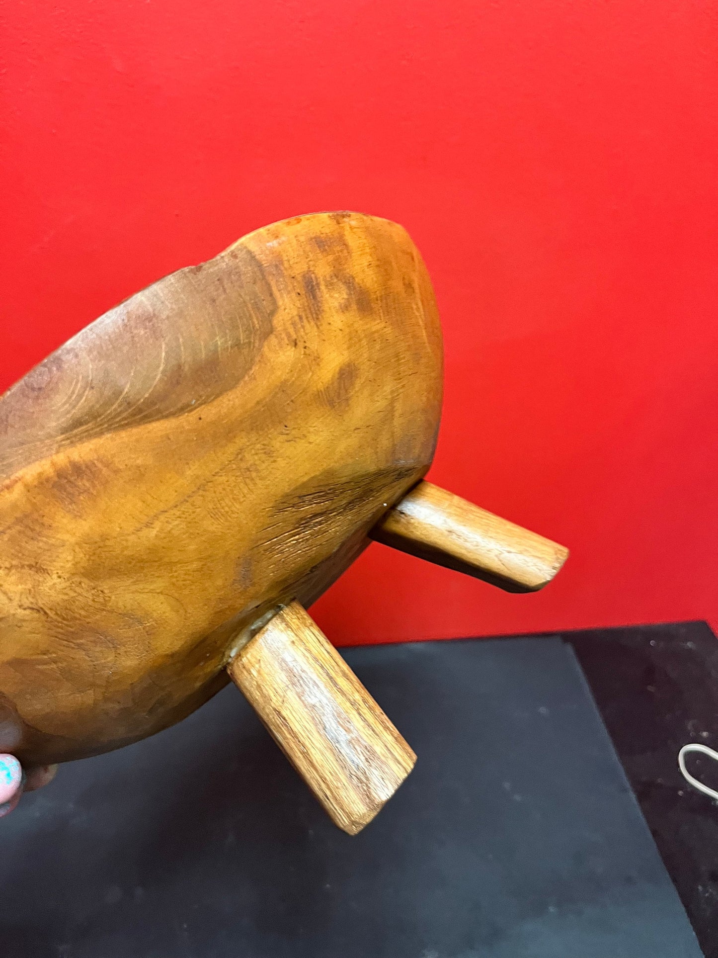 11 x 6“ high exotic wood tripod bowl   wonderful decor or gift