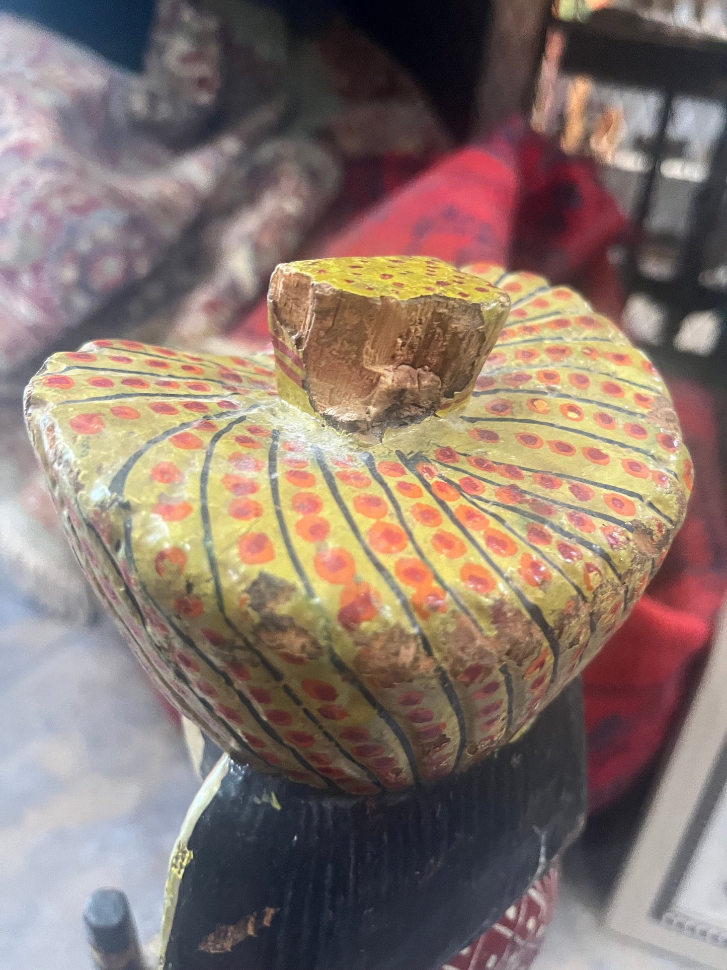 Stunning Kashmir polychrome painted antique wooden statue  amazing detail  chip on top