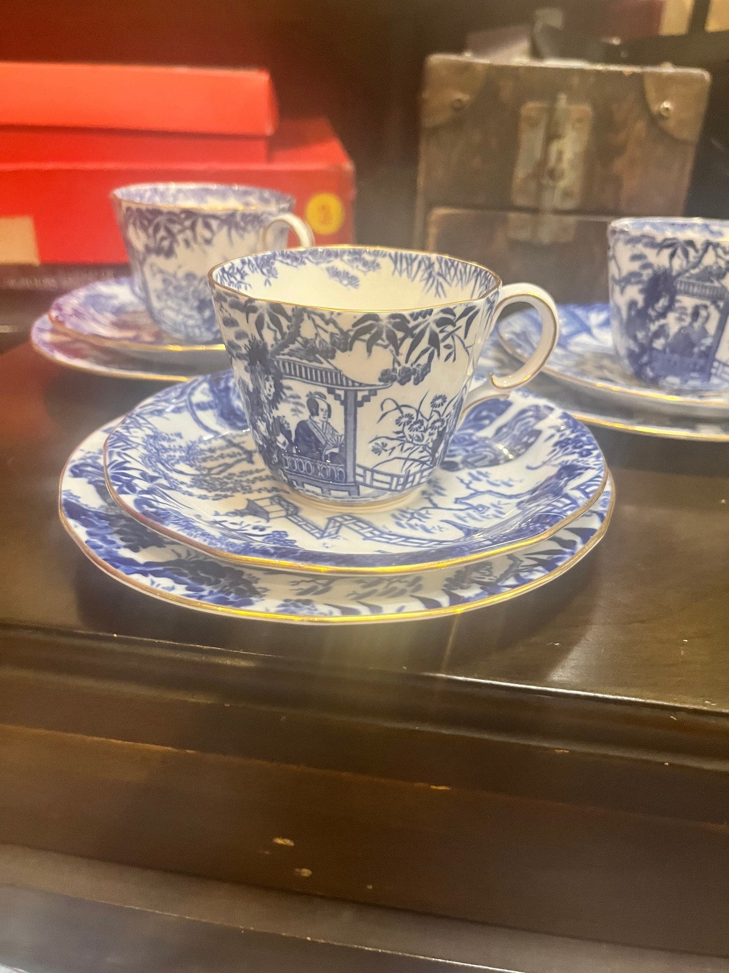 Eight English Royal Crown Derby mikado cups and saucers and side plates   one lot  all mint  great value