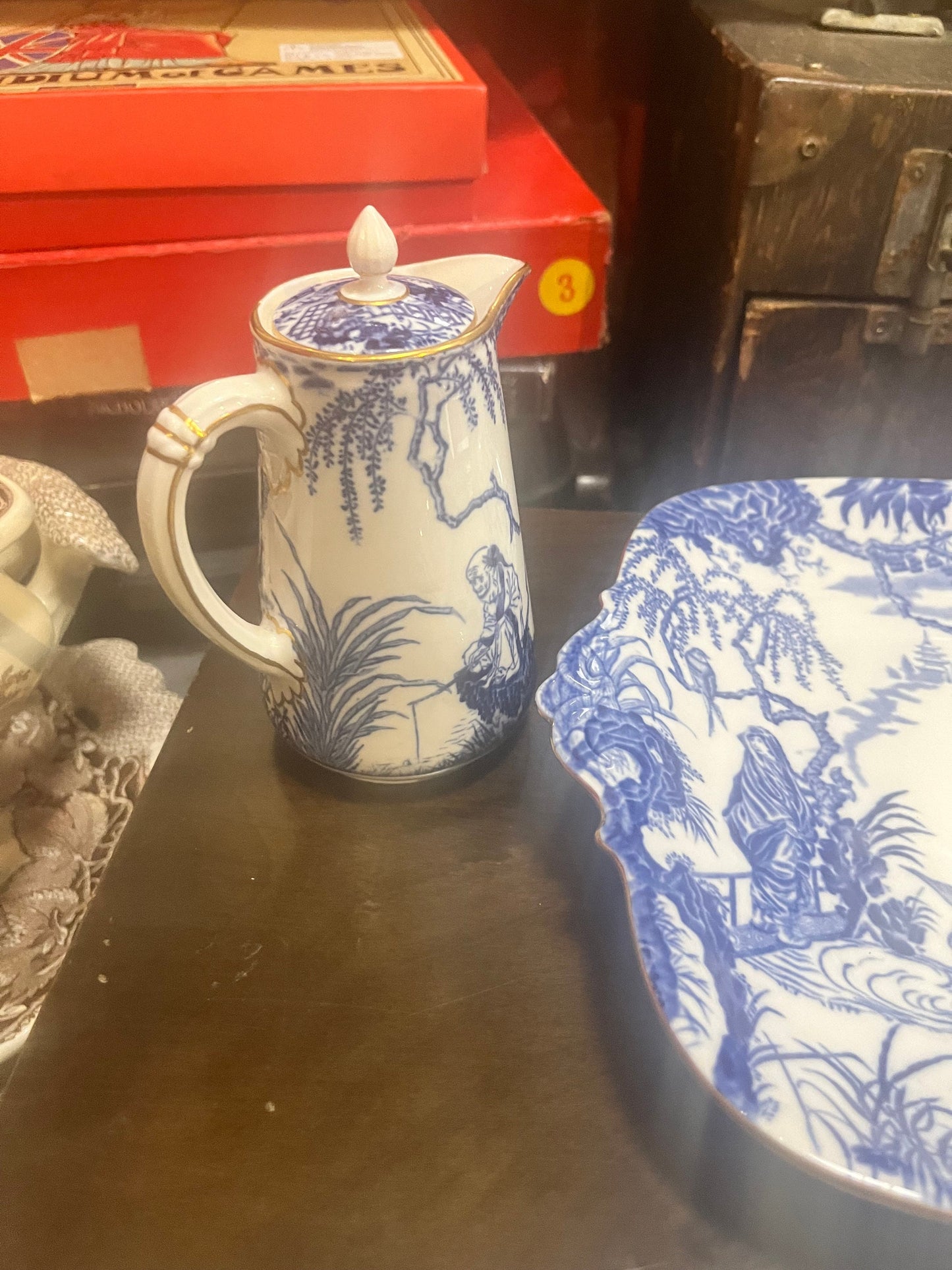 Lovely English Royal Crown Derby 10 inch cake  plate and 7 inch hot water jug  both mint condition  great value