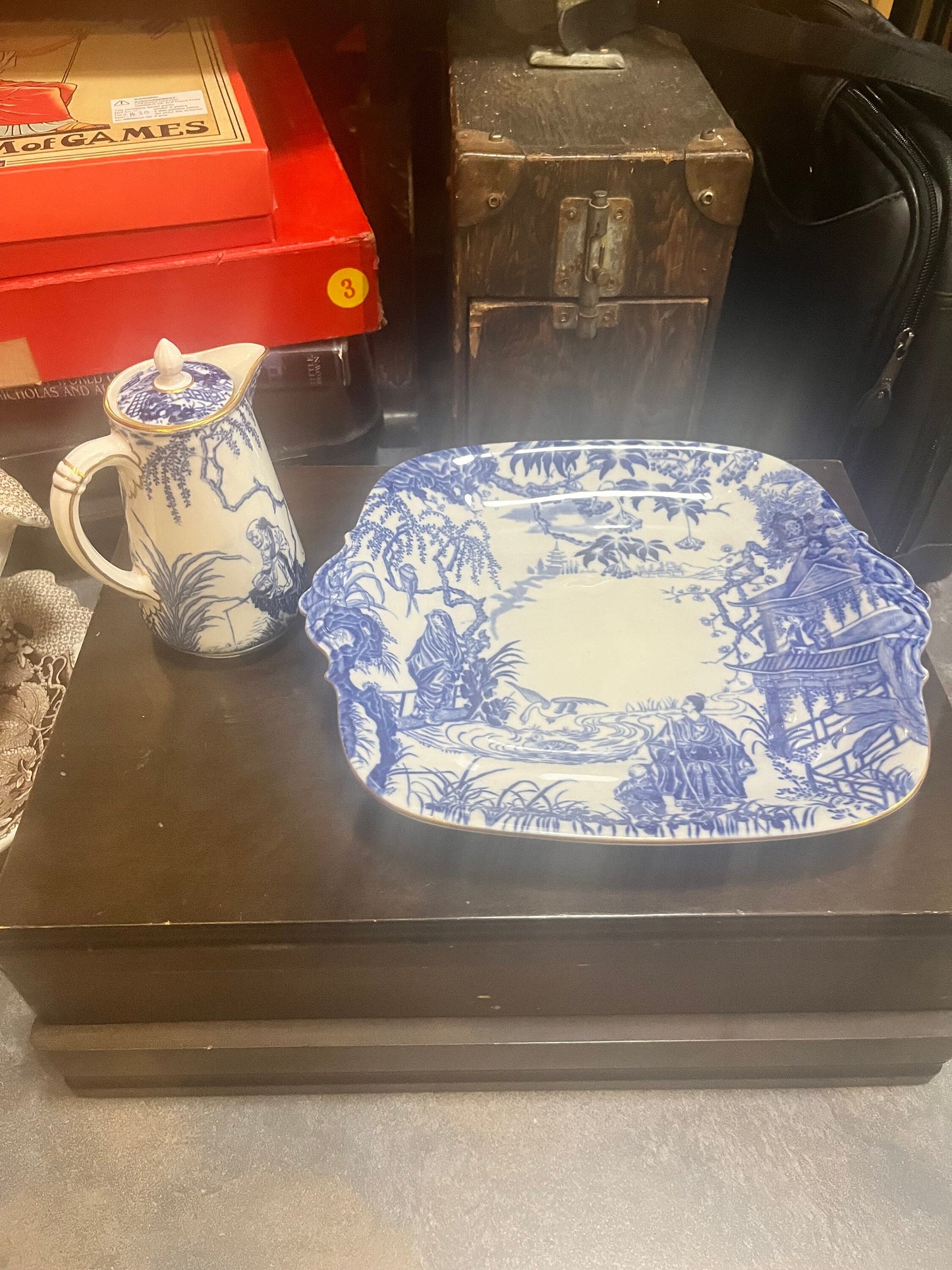 Lovely English Royal Crown Derby 10 inch cake  plate and 7 inch hot water jug  both mint condition  great value