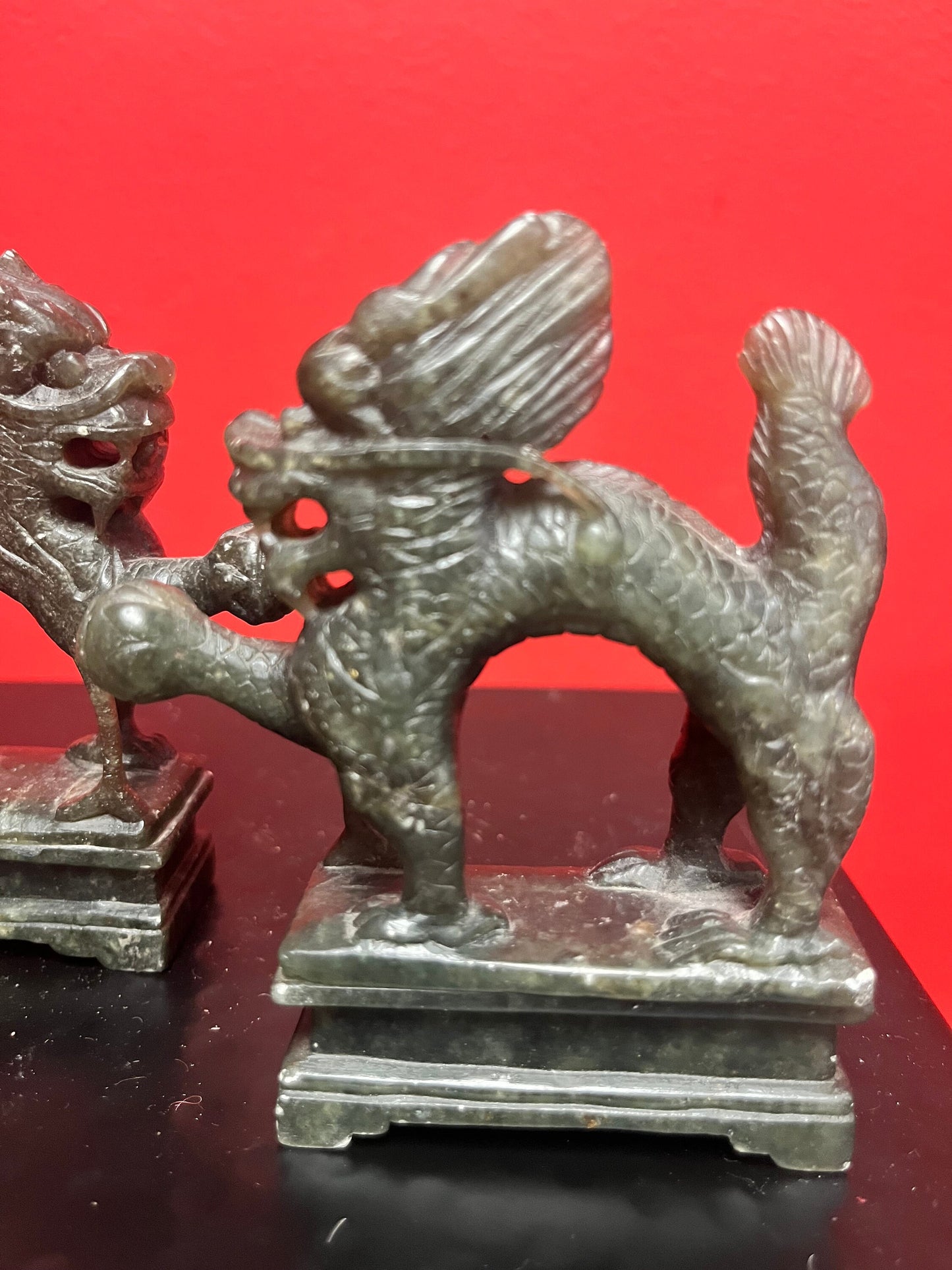 Pair of four inch long Burmese  jade dragons   delicious and wonderful imagery