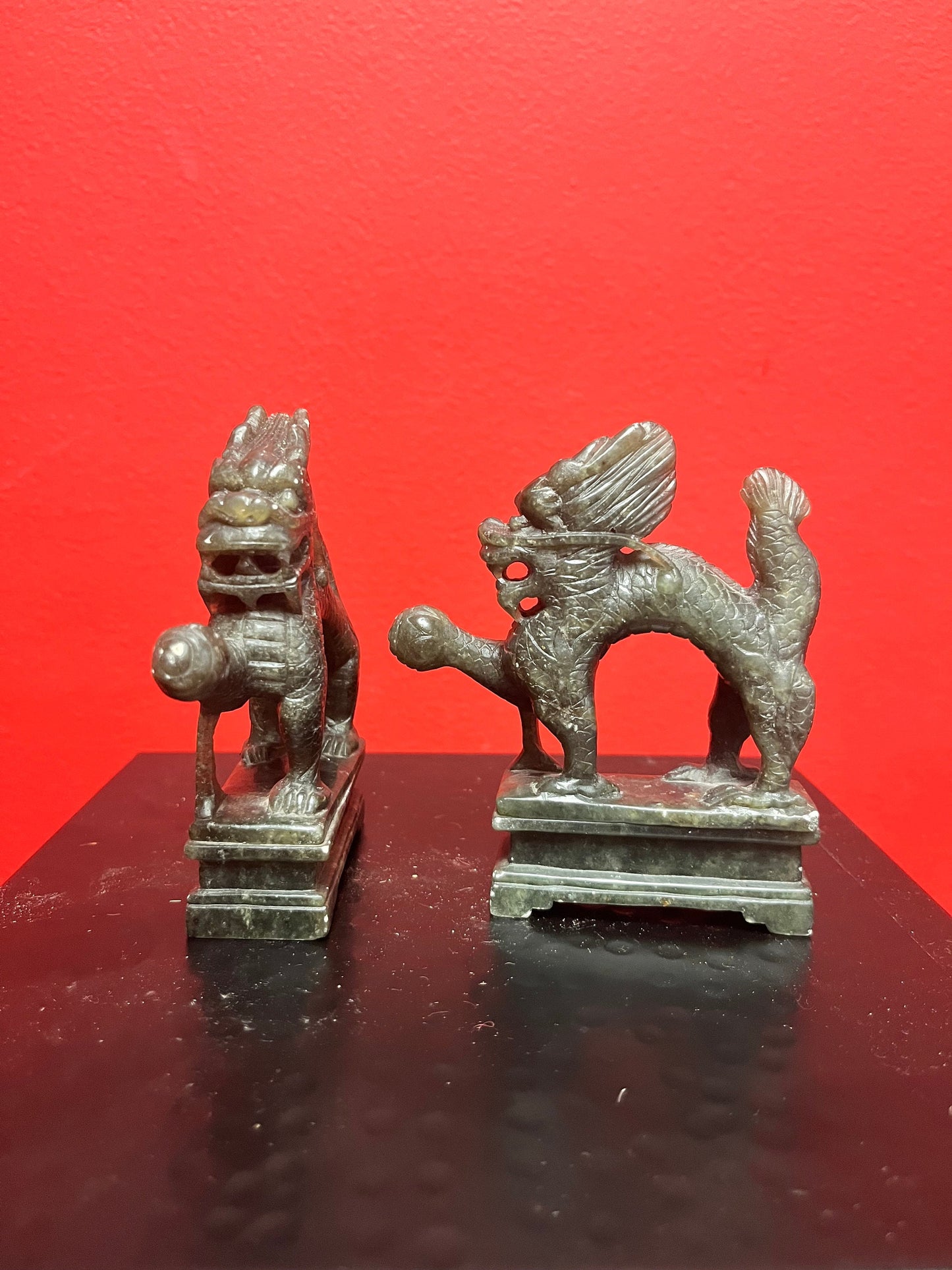 Pair of four inch long Burmese  jade dragons   delicious and wonderful imagery
