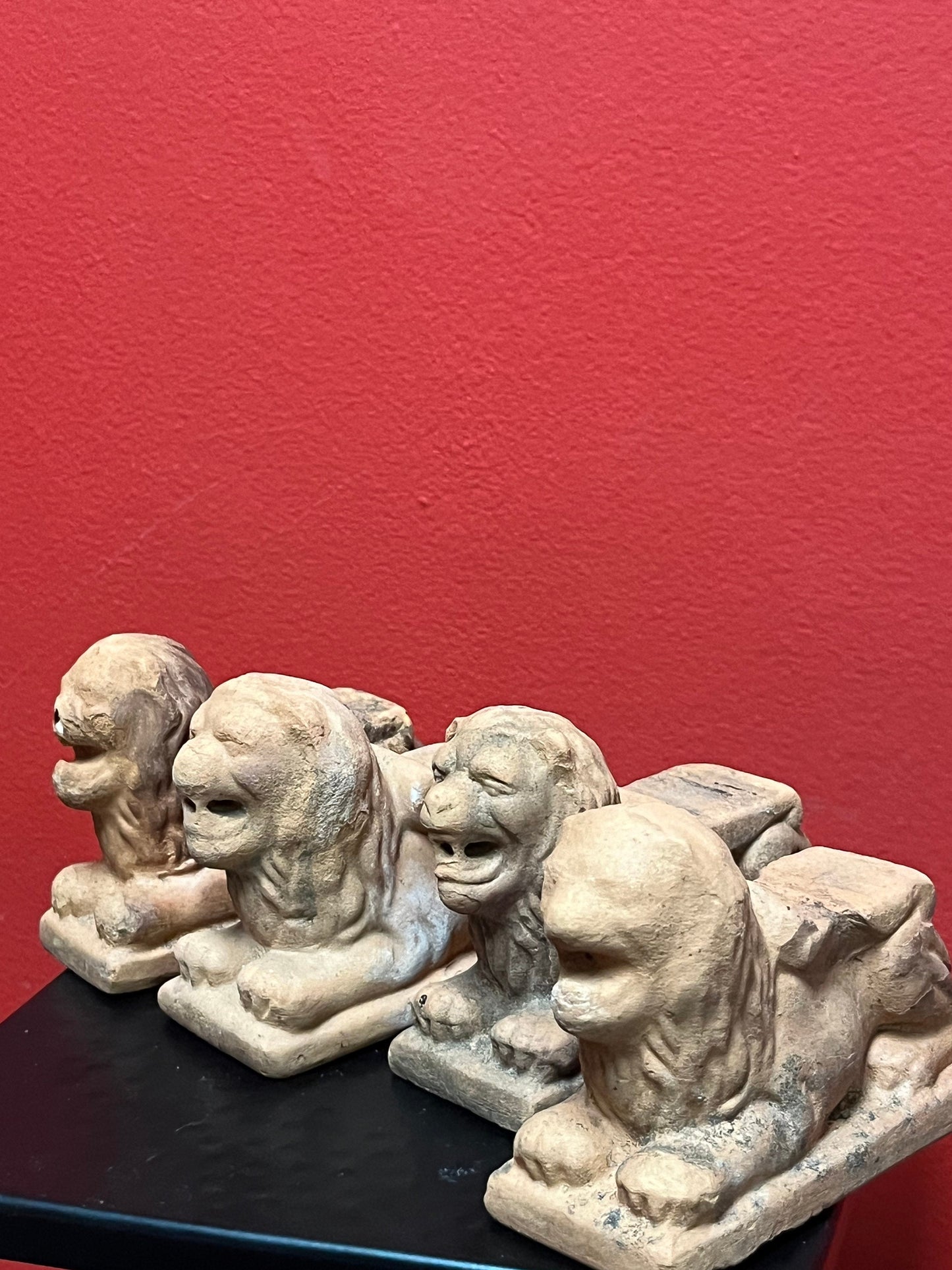Fabulous set of four Chinese antique terra-cotta lions made as rests for a planter antique condition amazing set 4 x 3 tall