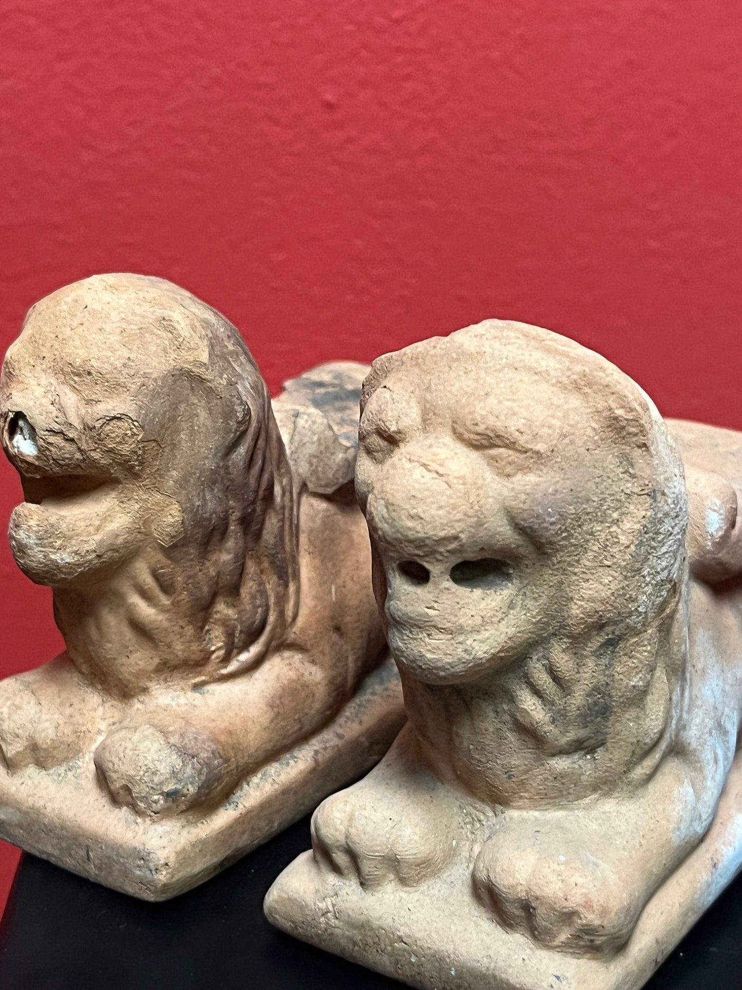 Fabulous set of four Chinese antique terra-cotta lions made as rests for a planter antique condition amazing set 4 x 3 tall
