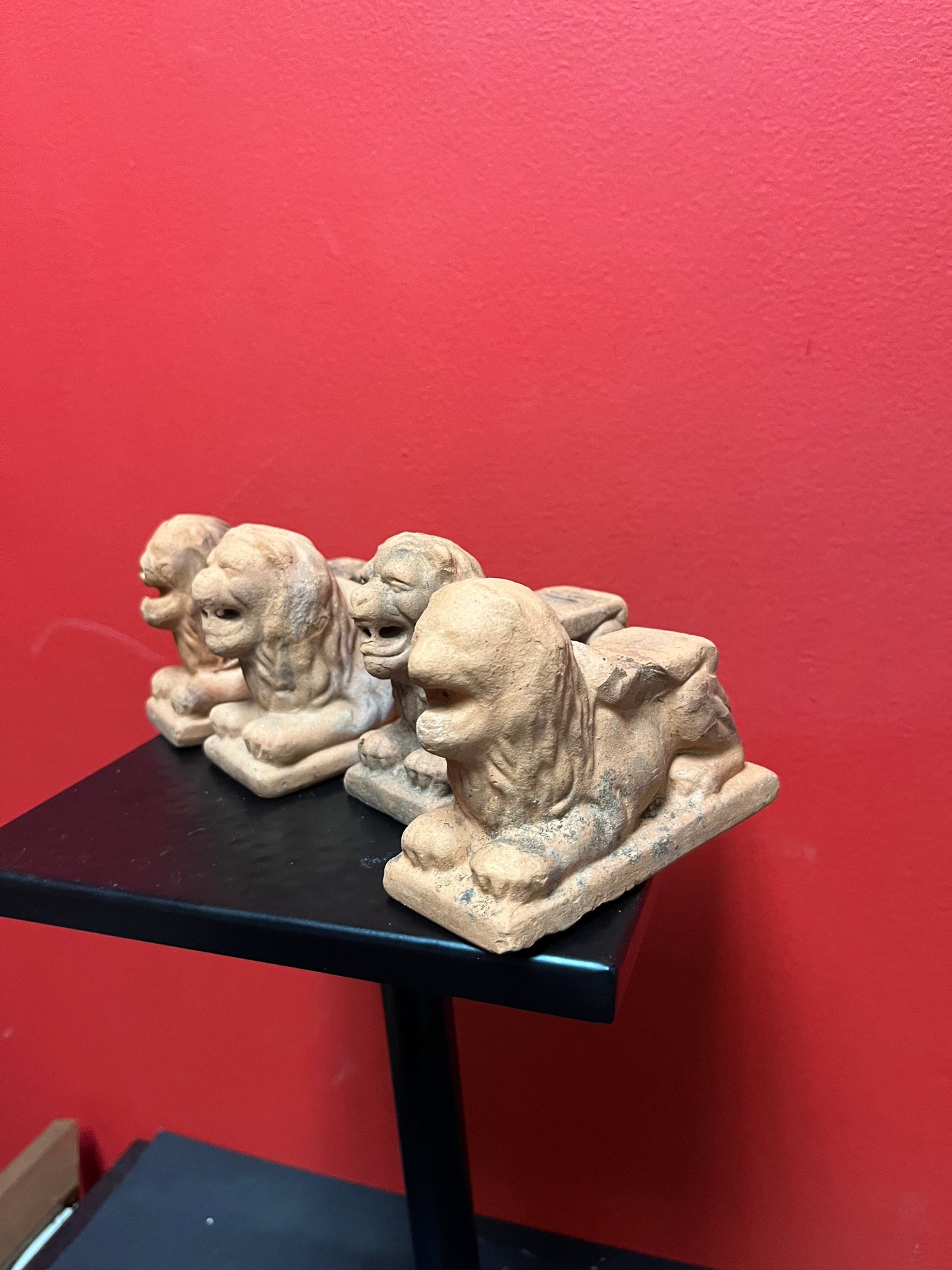 Fabulous set of four Chinese antique terra-cotta lions made as rests for a planter antique condition amazing set 4 x 3 tall