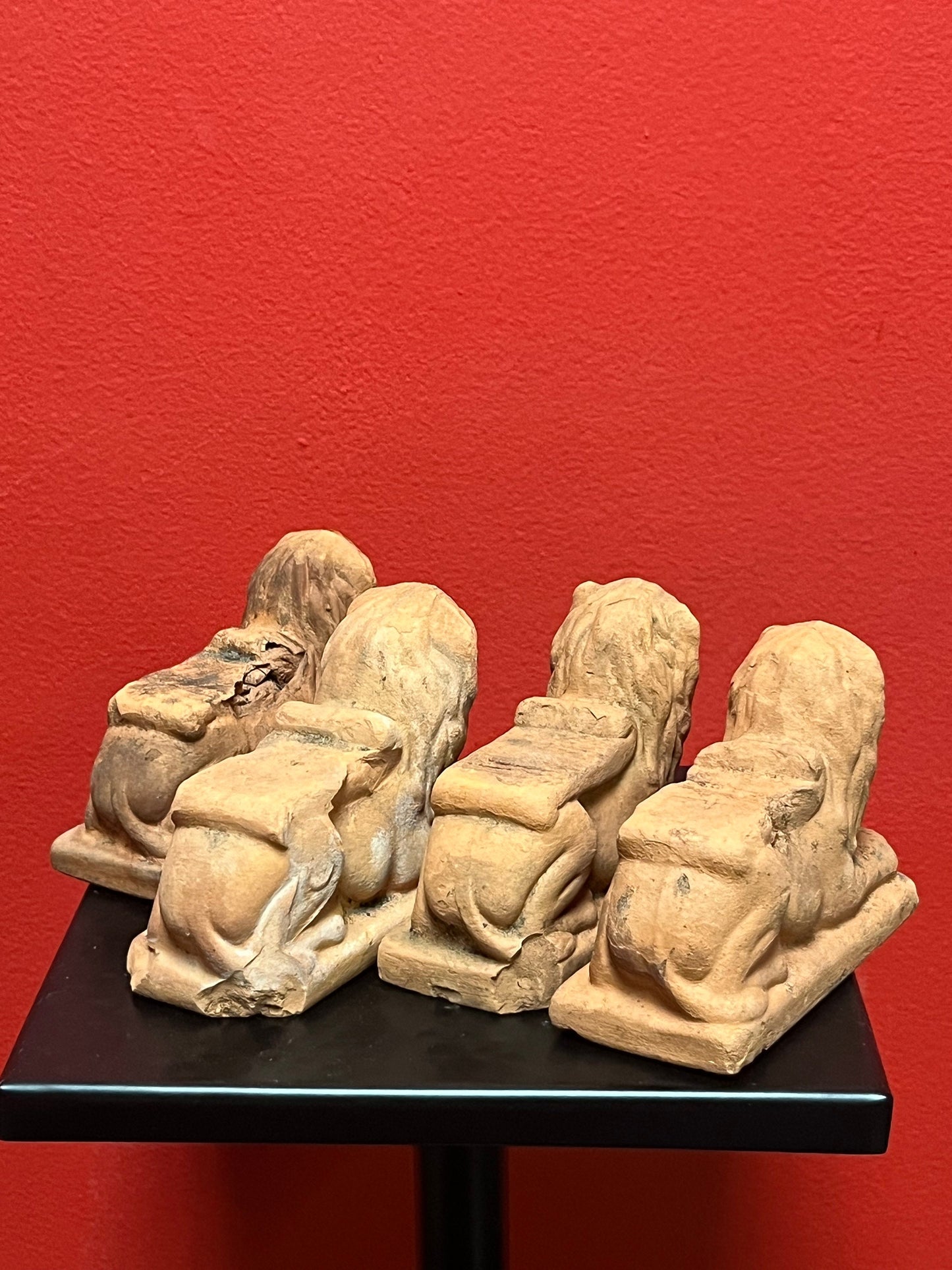 Fabulous set of four Chinese antique terra-cotta lions made as rests for a planter antique condition amazing set 4 x 3 tall