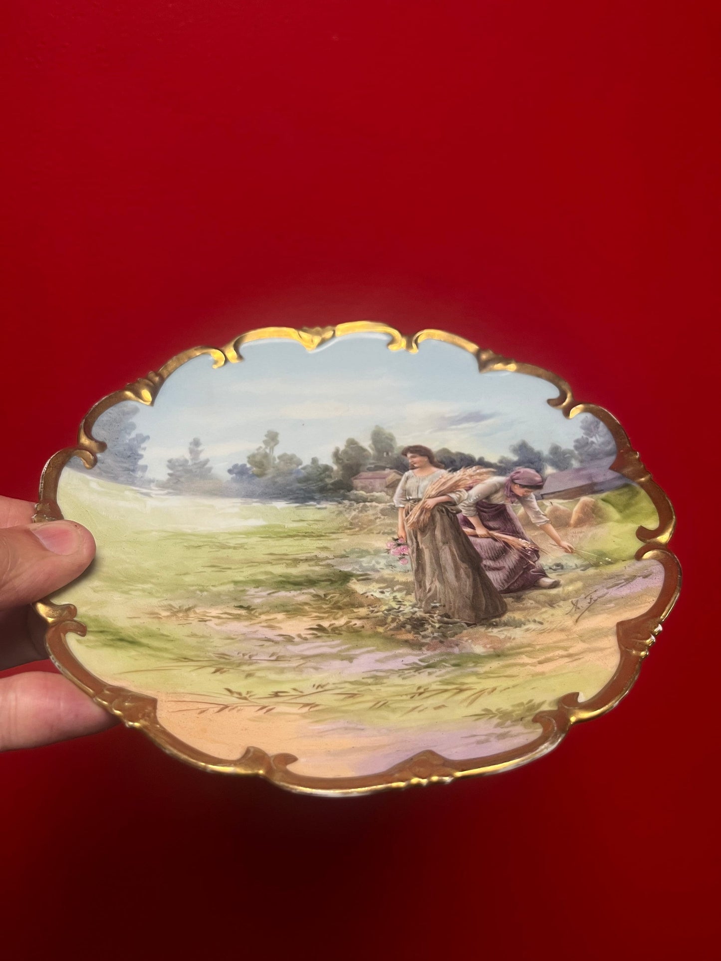 Beautiful 7 1/2 inch hand painted Austrian signed plate with gilded edges  beautiful gift