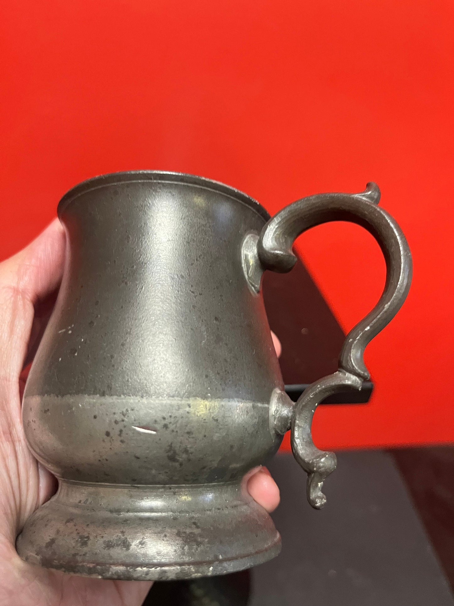 Antique 4 inch high English pewter mug by James Yates lovely for decoration or use