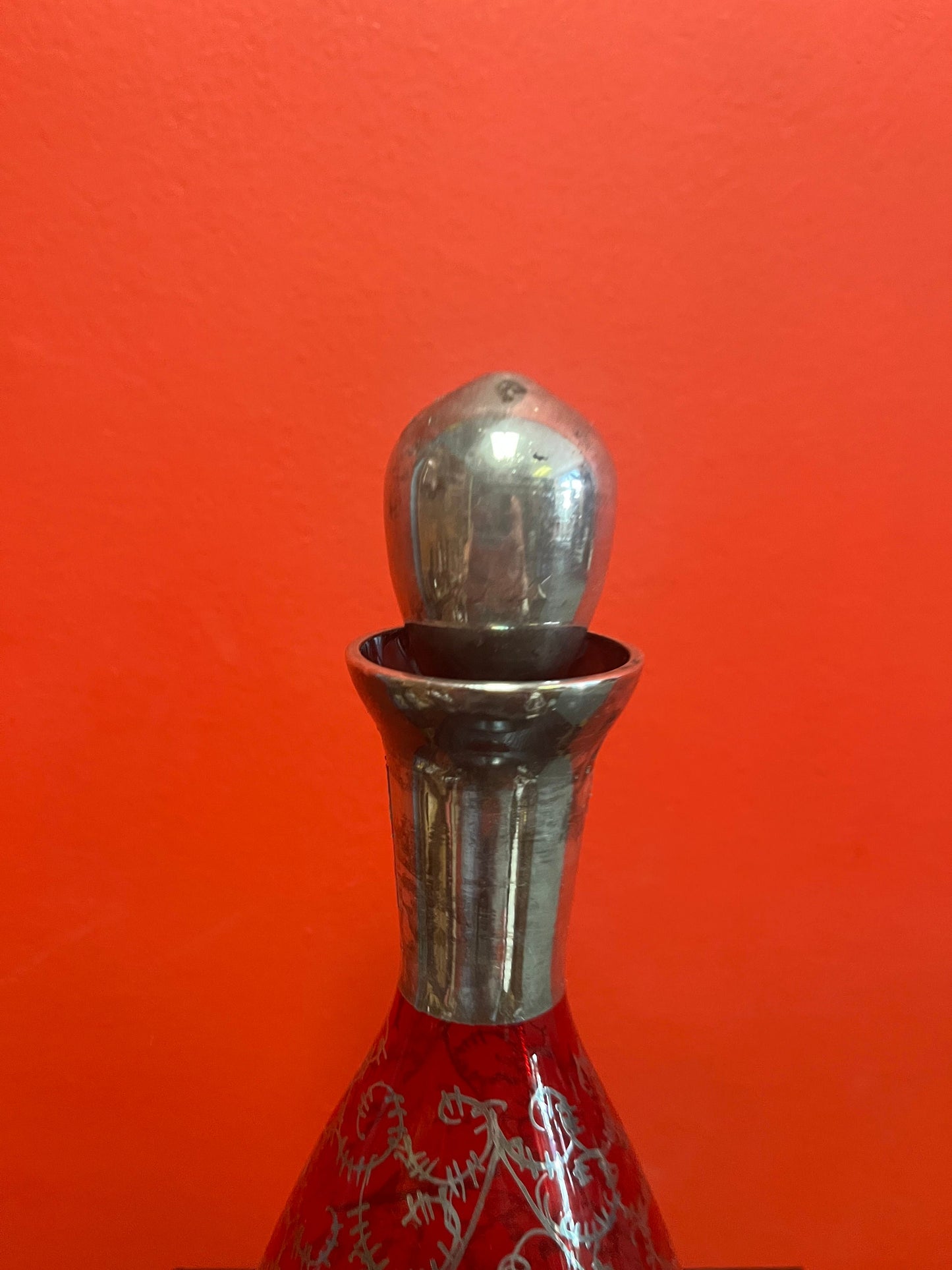 Absolutely beautiful 11 inch high ruby glass and sterling silver English antique decanter great value