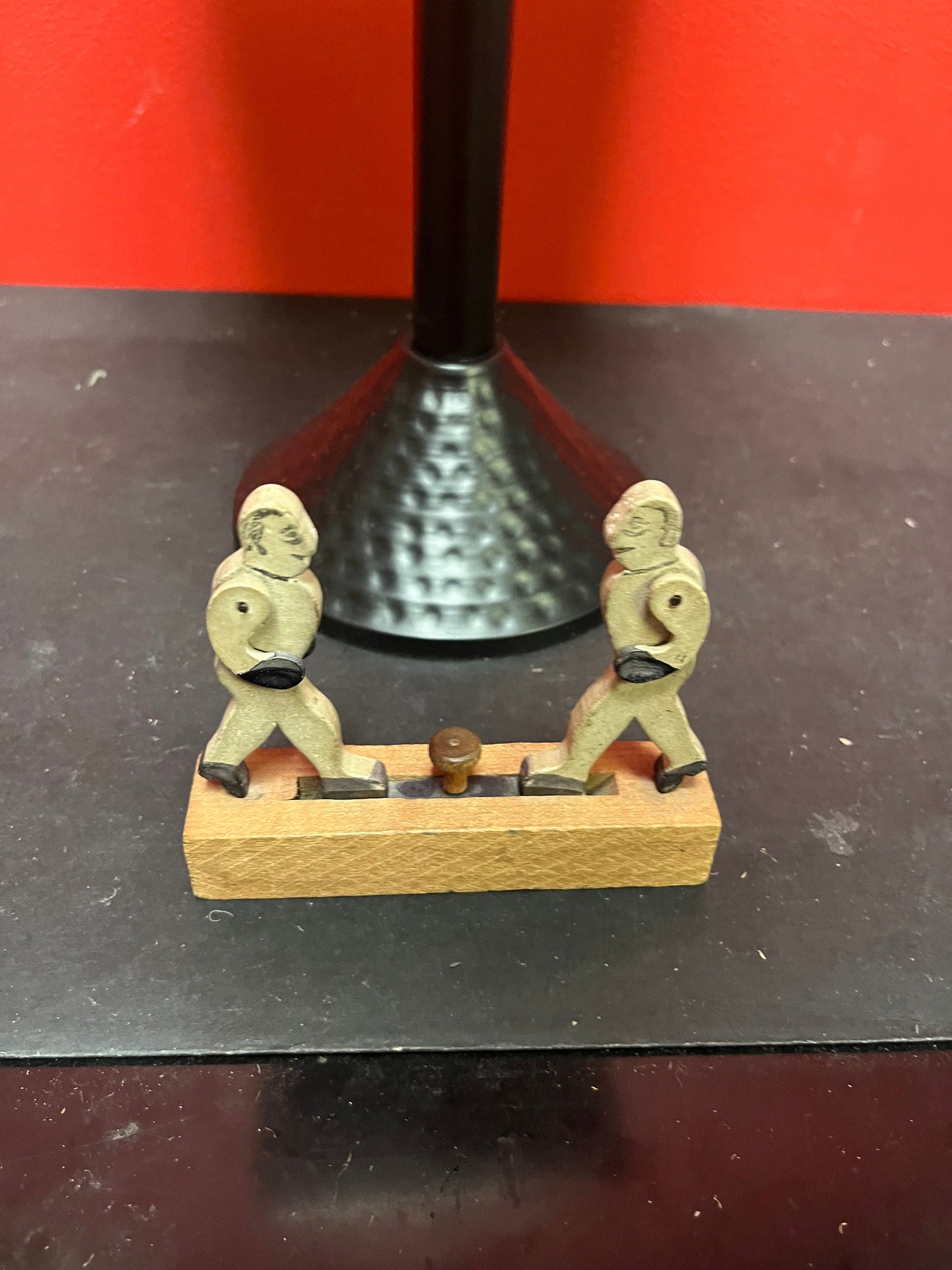 Very cool late 19 century 5 x 4 high primitive boxing toy wooden gem working and great condition