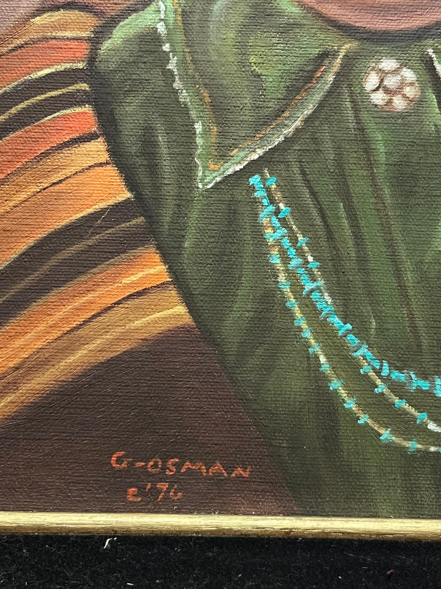 Wonderful 1970s signed indigenous Navajo original painting of a young woman intense detail and beautiful imagery