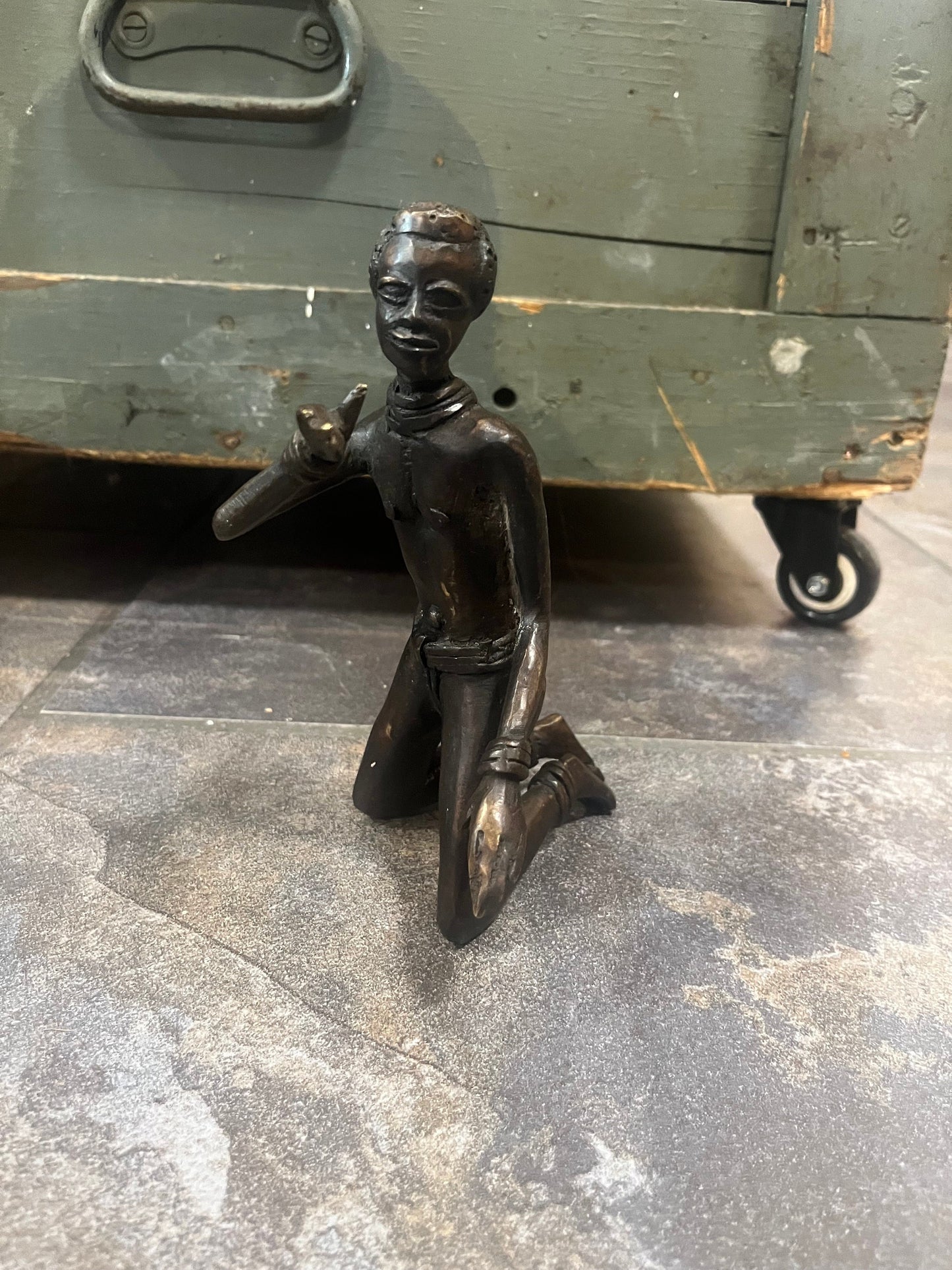 Wonderful 8 inch tall antique African bronze statue great patina and imagery