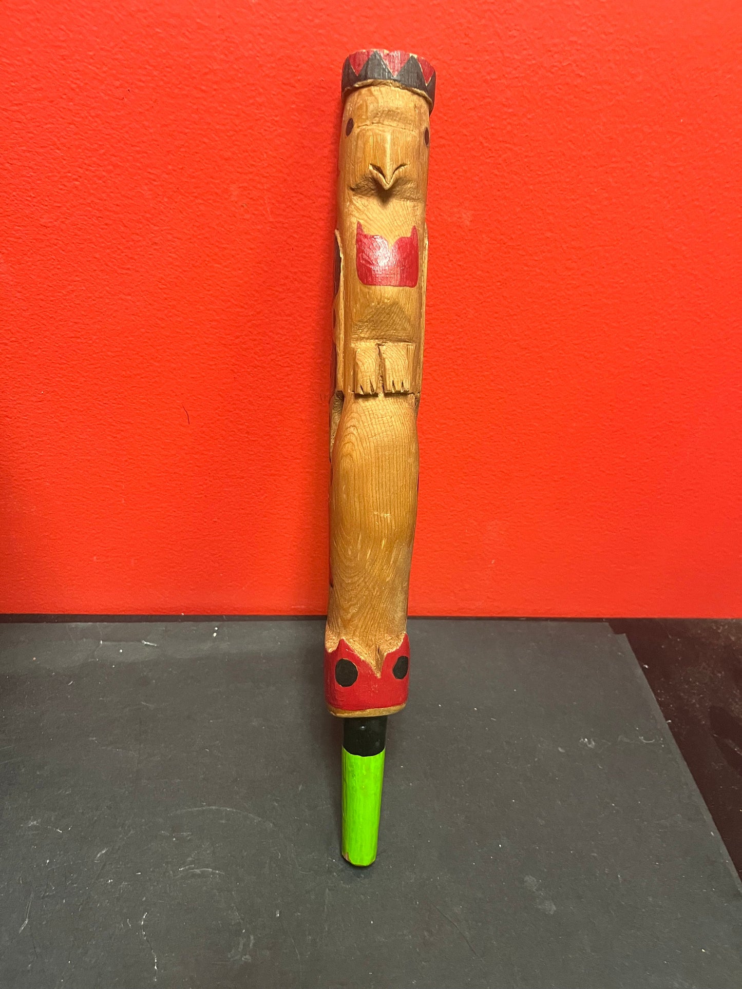 Primitive antique 14 inch long indigenous first nations Pacific Northwest Coast talking stick wonderful imagery
