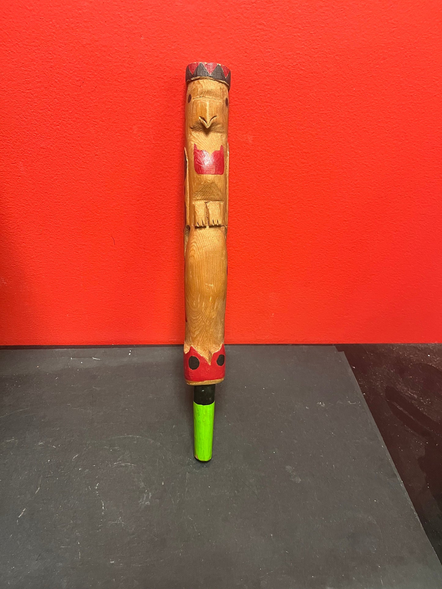 Primitive antique 14 inch long indigenous first nations Pacific Northwest Coast talking stick wonderful imagery
