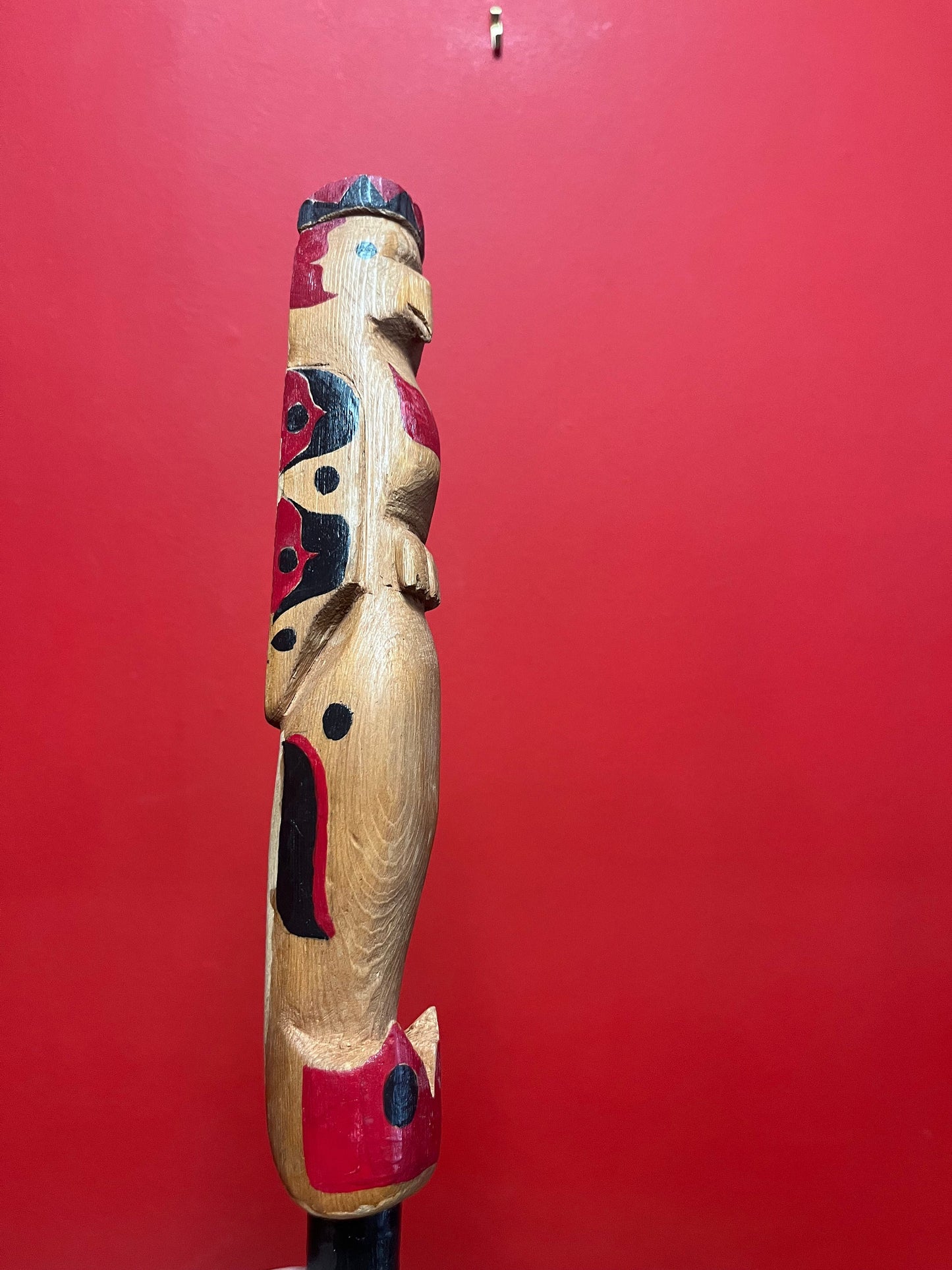 Primitive antique 14 inch long indigenous first nations Pacific Northwest Coast talking stick wonderful imagery