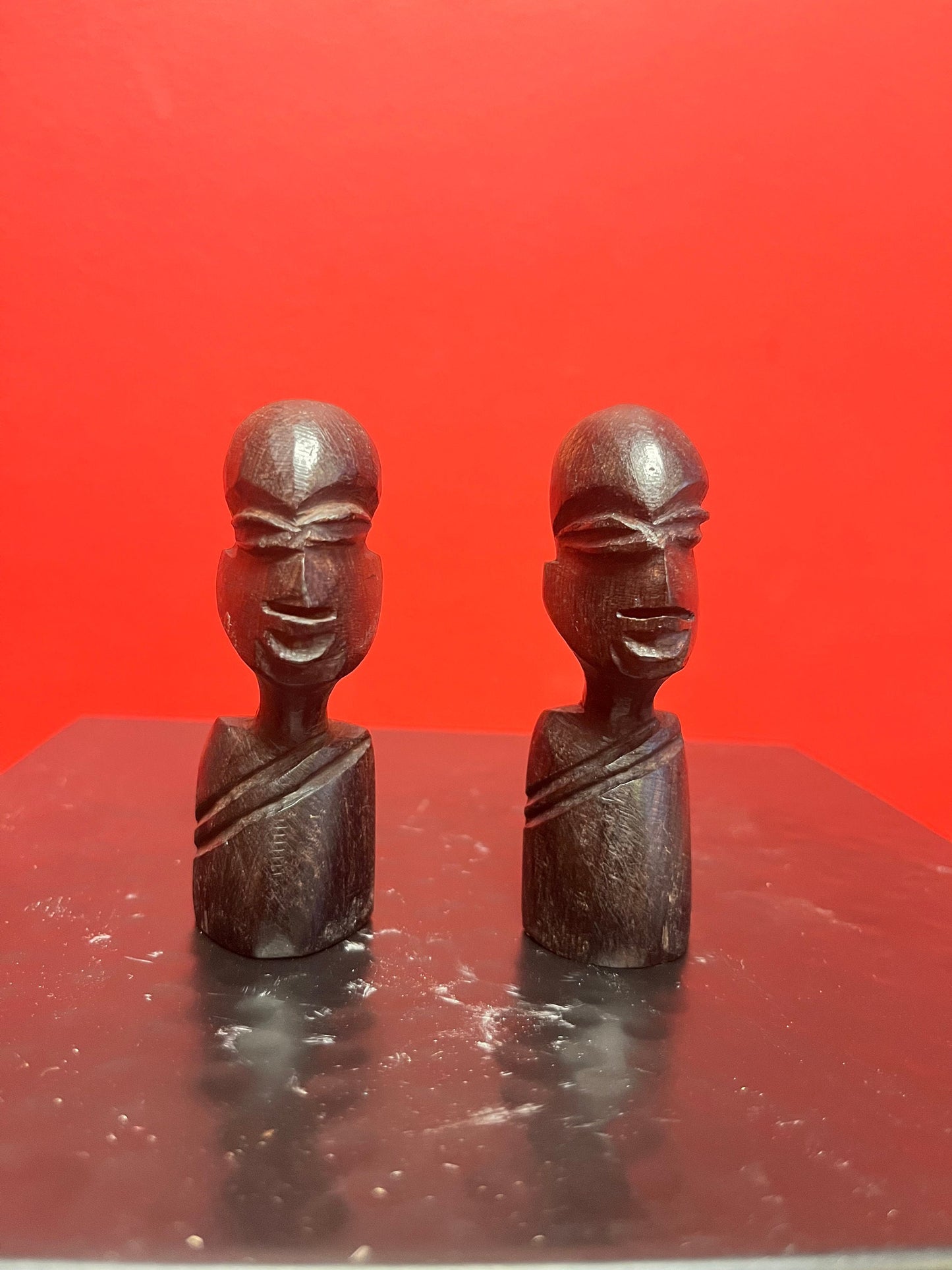 Lovely pair of 3 inch Ashanti African wood busts wow great gift