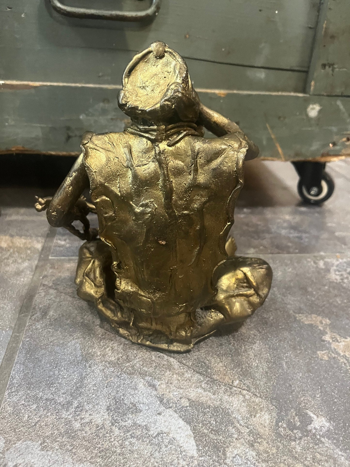 Stunning 9 inch tall old Benin bronze figure heavy with patina great imagery African beauty