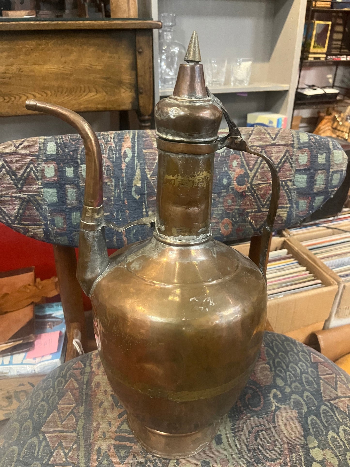 Stunning antique Persian copper 19 inch high by 9 inches wide ewer wonderful age and patina wow