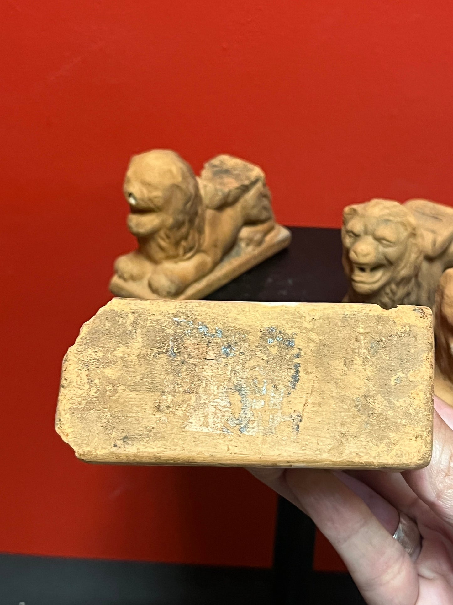 Fabulous set of four Chinese antique terra-cotta lions made as rests for a planter antique condition amazing set 4 x 3 tall