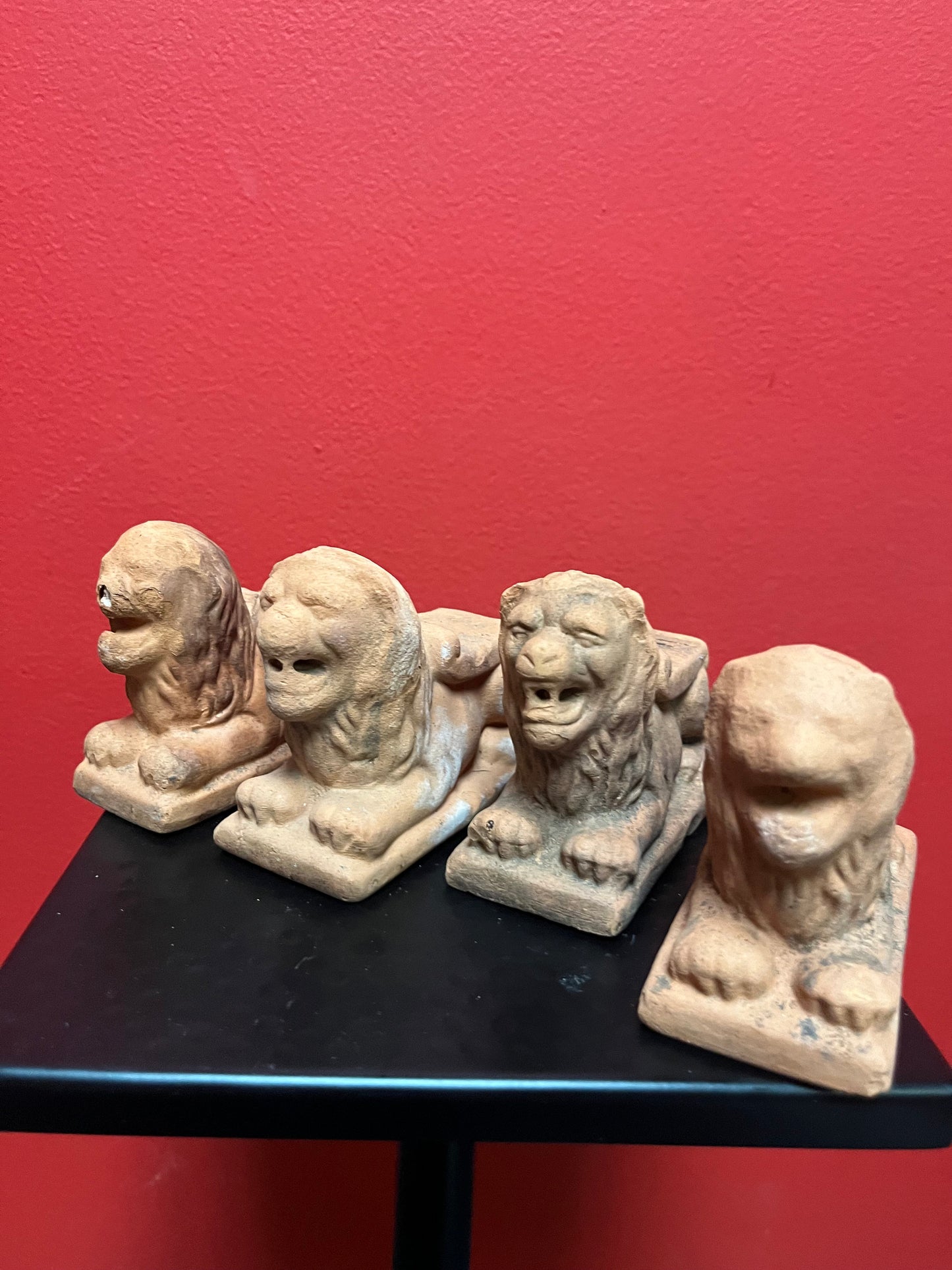 Fabulous set of four Chinese antique terra-cotta lions made as rests for a planter antique condition amazing set 4 x 3 tall