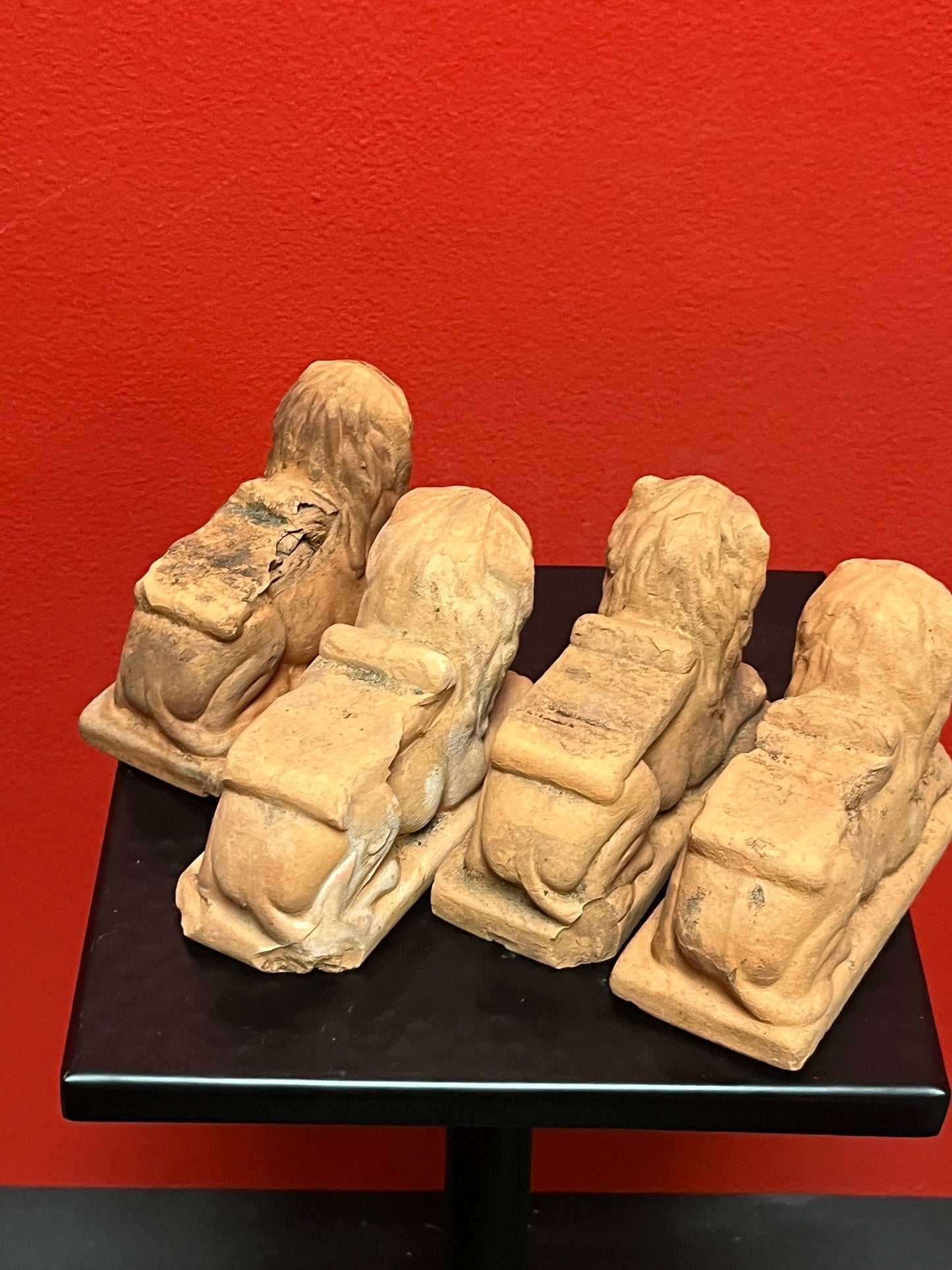 Fabulous set of four Chinese antique terra-cotta lions made as rests for a planter antique condition amazing set 4 x 3 tall