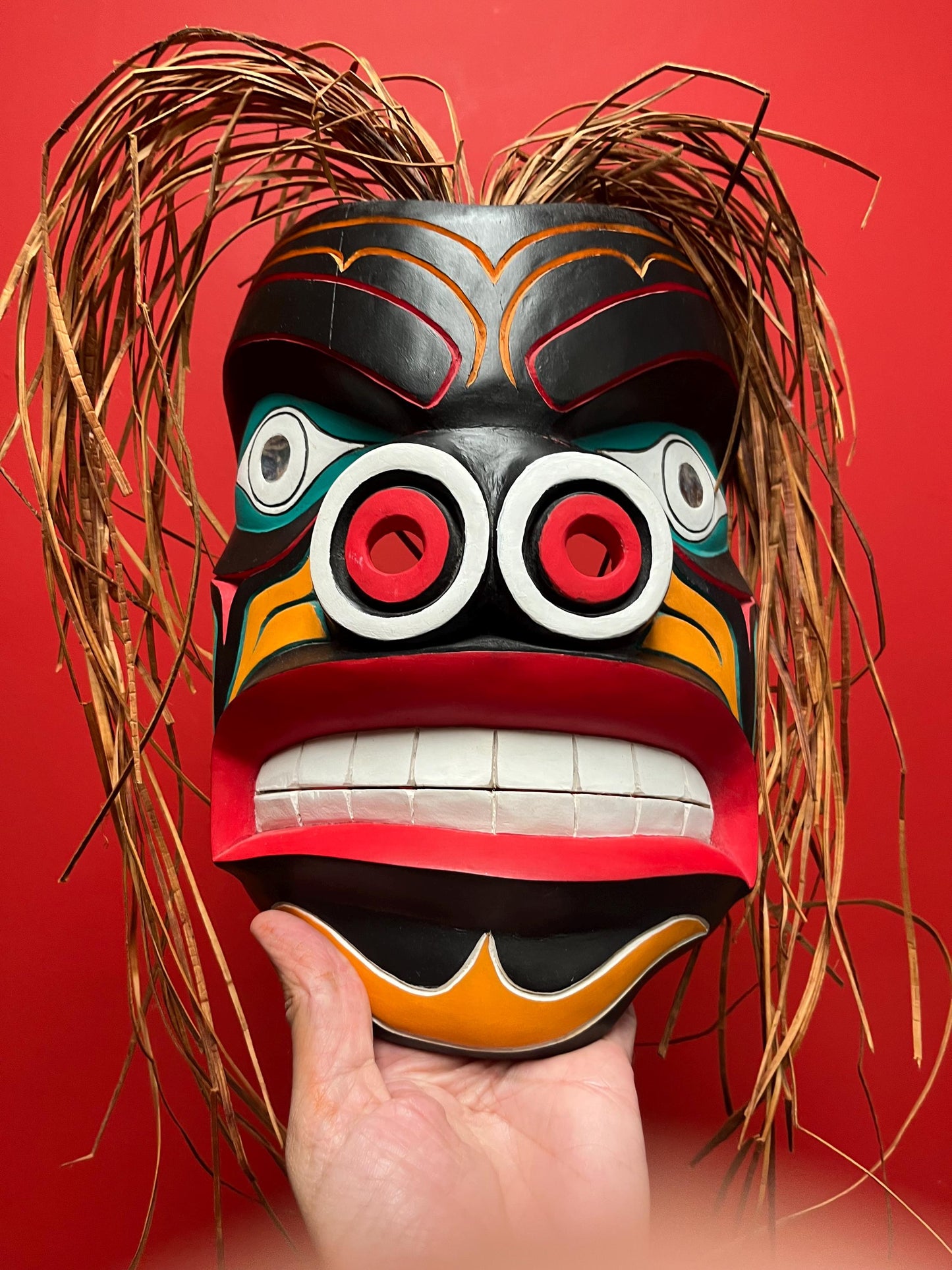 Stunning 11 x 8 ( Without hair) indigenous first nations Pacific Northwest Coast signed Mask Highest quality and wonderful detail