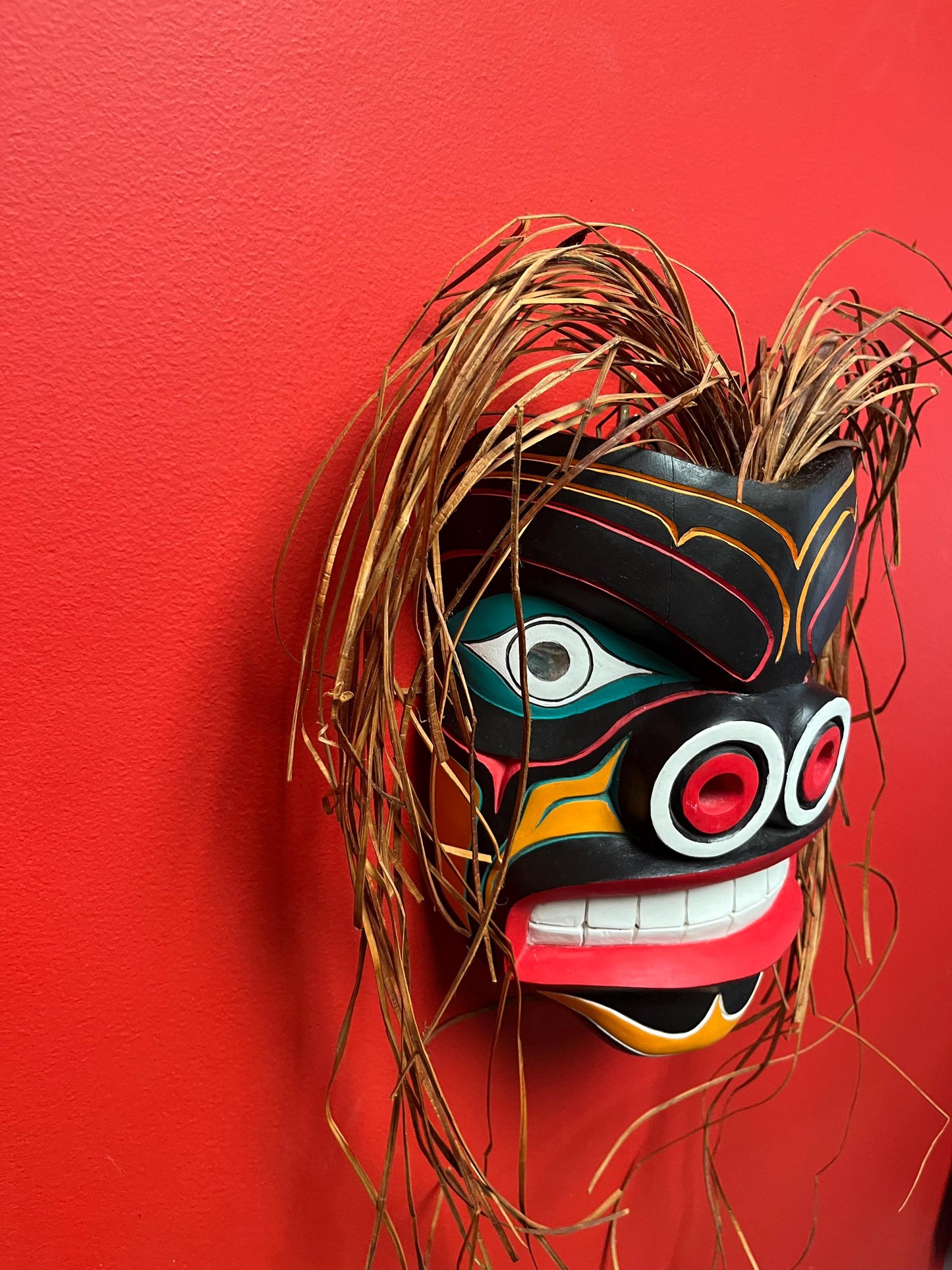 Stunning 11 x 8 ( Without hair) indigenous first nations Pacific Northwest Coast signed Mask Highest quality and wonderful detail
