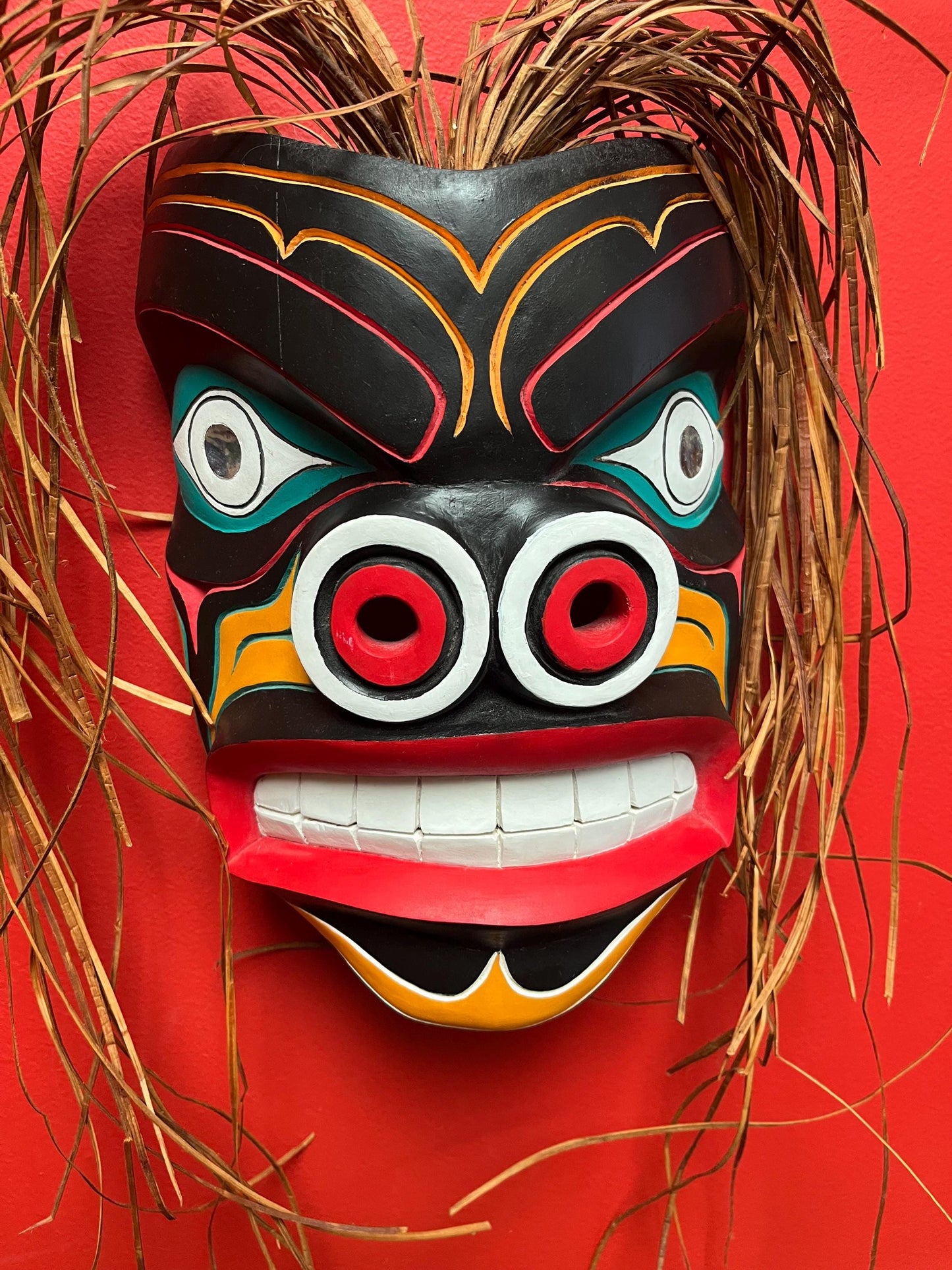 Stunning 11 x 8 ( Without hair) indigenous first nations Pacific Northwest Coast signed Mask Highest quality and wonderful detail