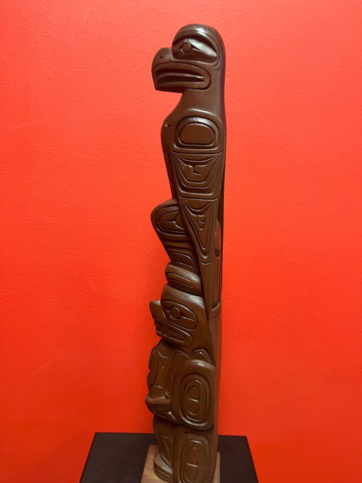 Stunning 17 inch tall Harold Baker indigenous first nations Pacific Northwest Coast Cedar totem pole Sensational detail One of the best