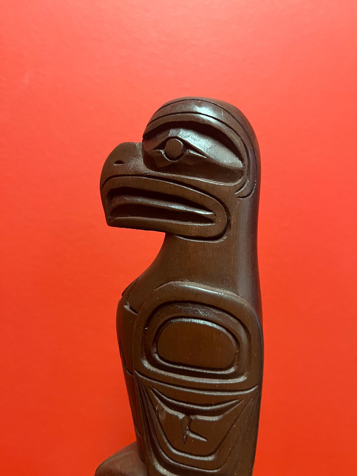 Stunning 17 inch tall Harold Baker indigenous first nations Pacific Northwest Coast Cedar totem pole Sensational detail One of the best
