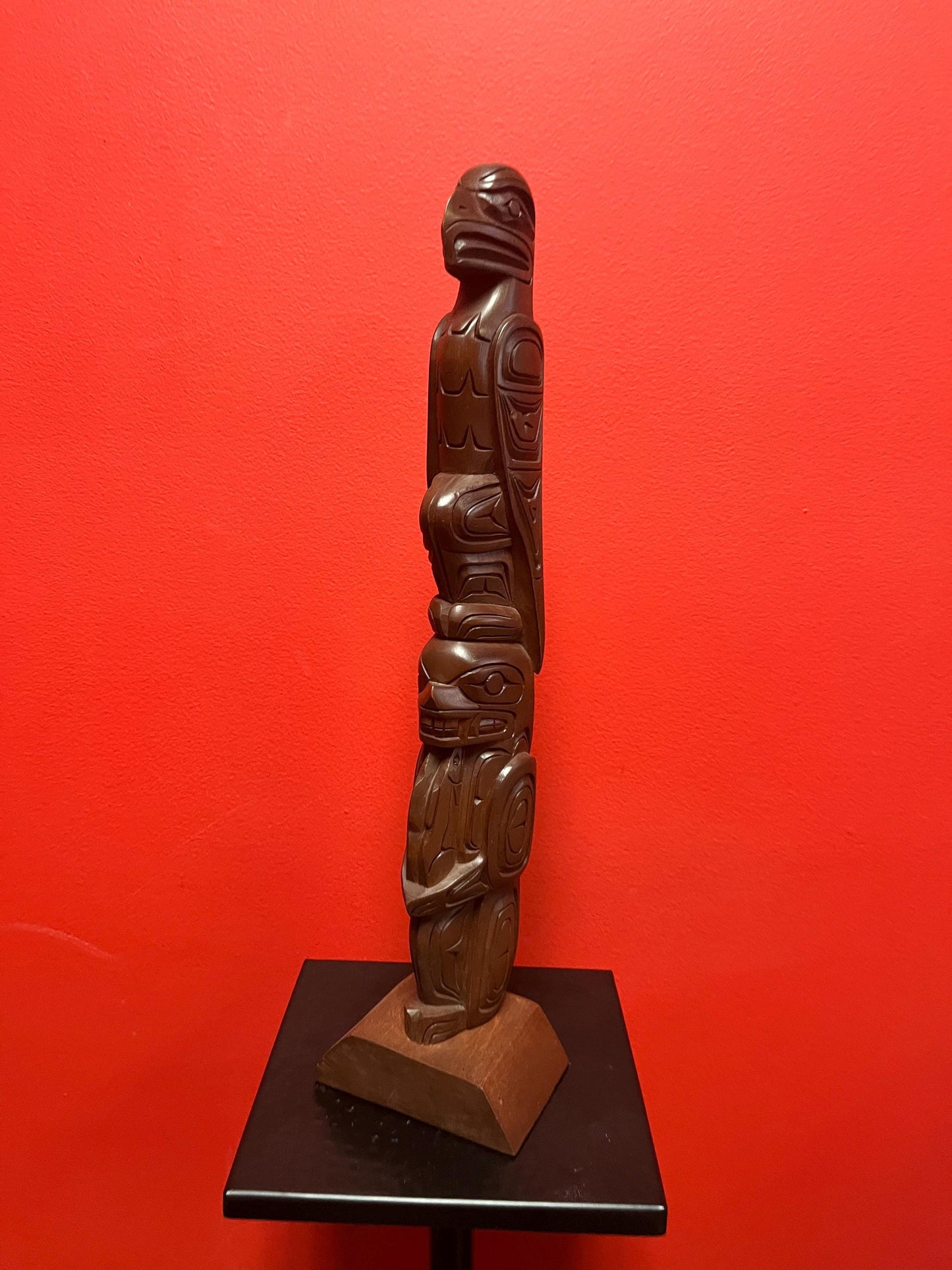 Stunning 17 inch tall Harold Baker indigenous first nations Pacific Northwest Coast Cedar totem pole Sensational detail One of the best