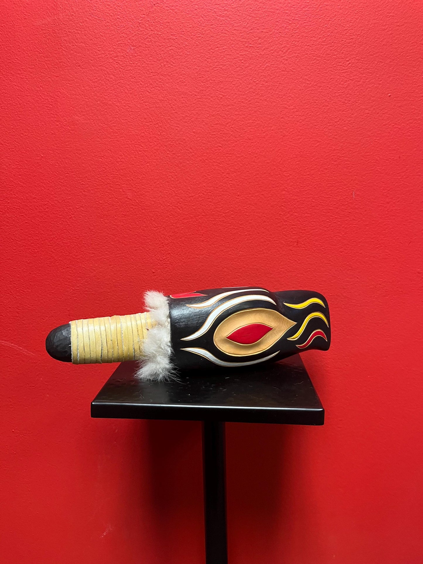 Fabulous 11 x 4 high signed indigenous first nations Pacific northwest coast  rattle  amazing detail and great sound  one of a kind