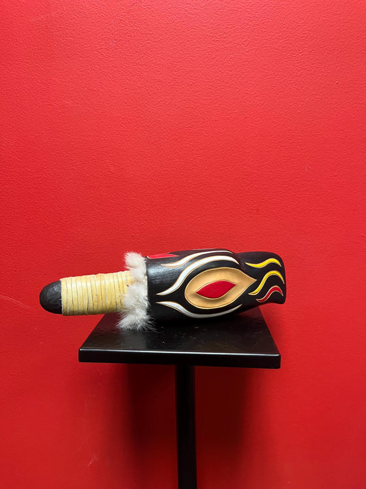 Fabulous 11 x 4 high signed indigenous first nations Pacific northwest coast  rattle  amazing detail and great sound  one of a kind